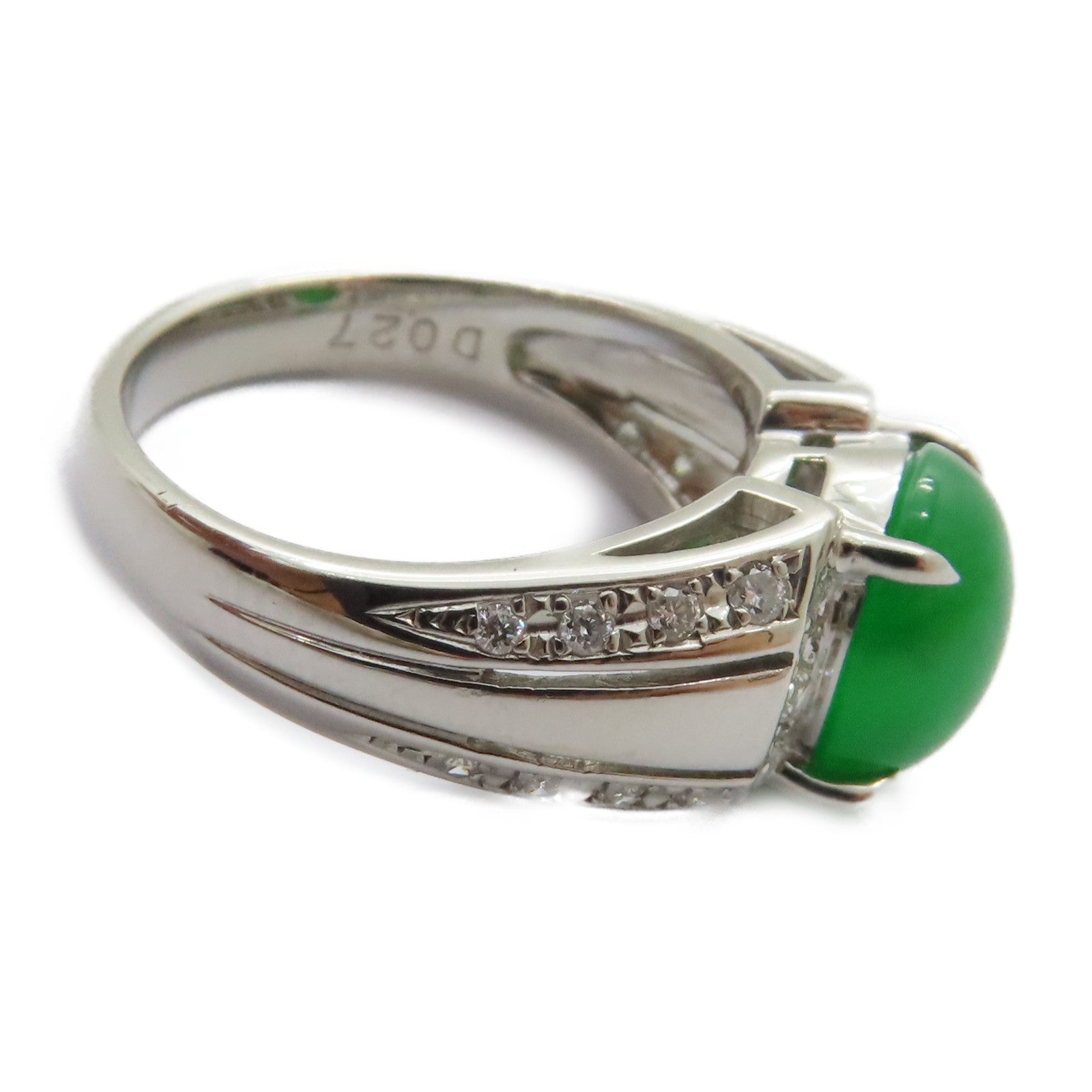 JEWELRY PT900鉑金Jade Diamond Ring 3.29ct翡翠/0.27ct鑽石戒指US#5.75