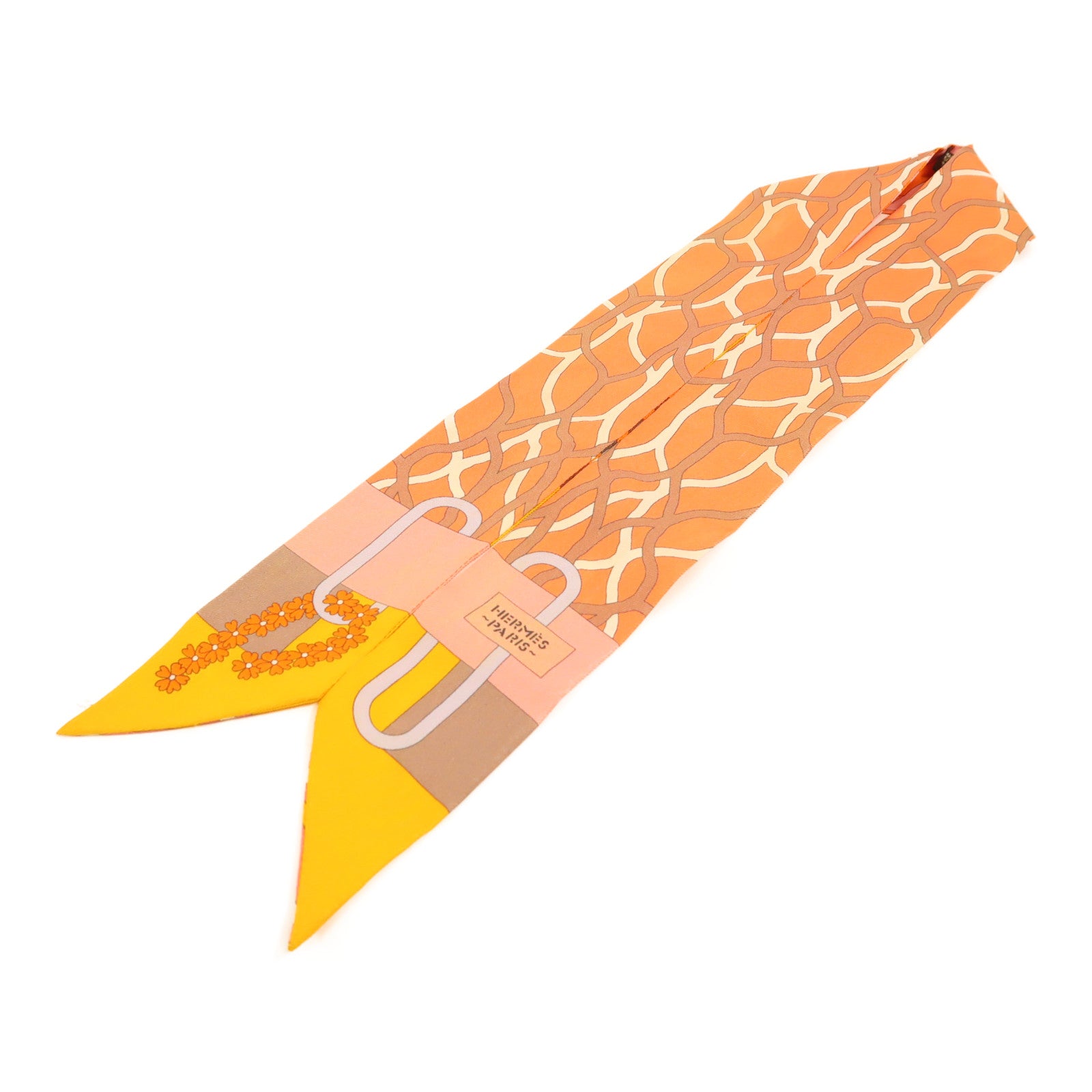 HERMES 絲質Twilly絲巾橙色