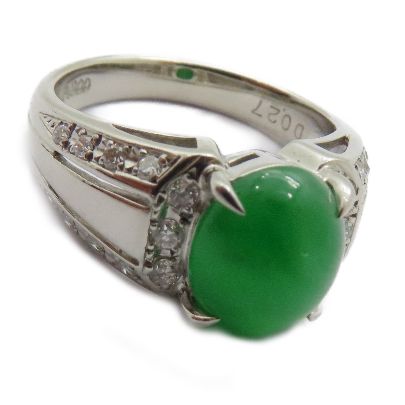 JEWELRY PT900鉑金Jade Diamond Ring 3.29ct翡翠/0.27ct鑽石戒指US#5.75