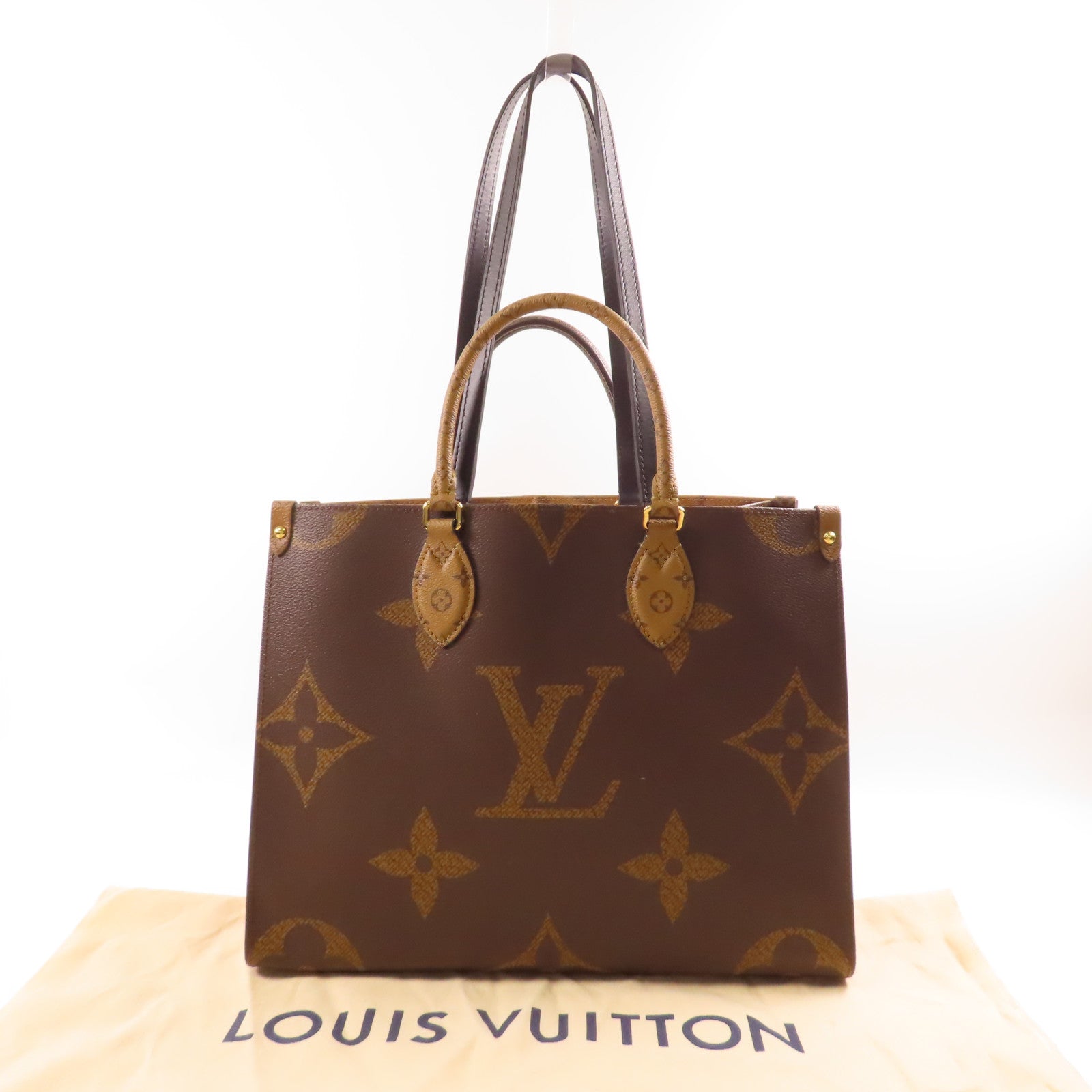 LOUIS VUITTON Monogram Giant OnTheGo MM金扣手挽肩背兩用袋棕色