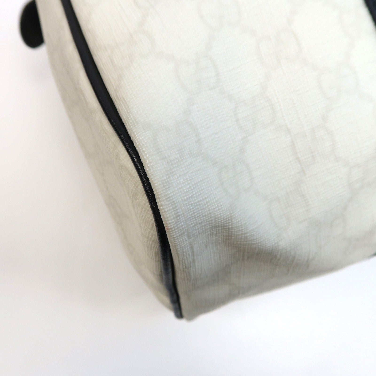 GUCCI 塗層帆布/皮革Handbag金扣手挽袋白色/黑色