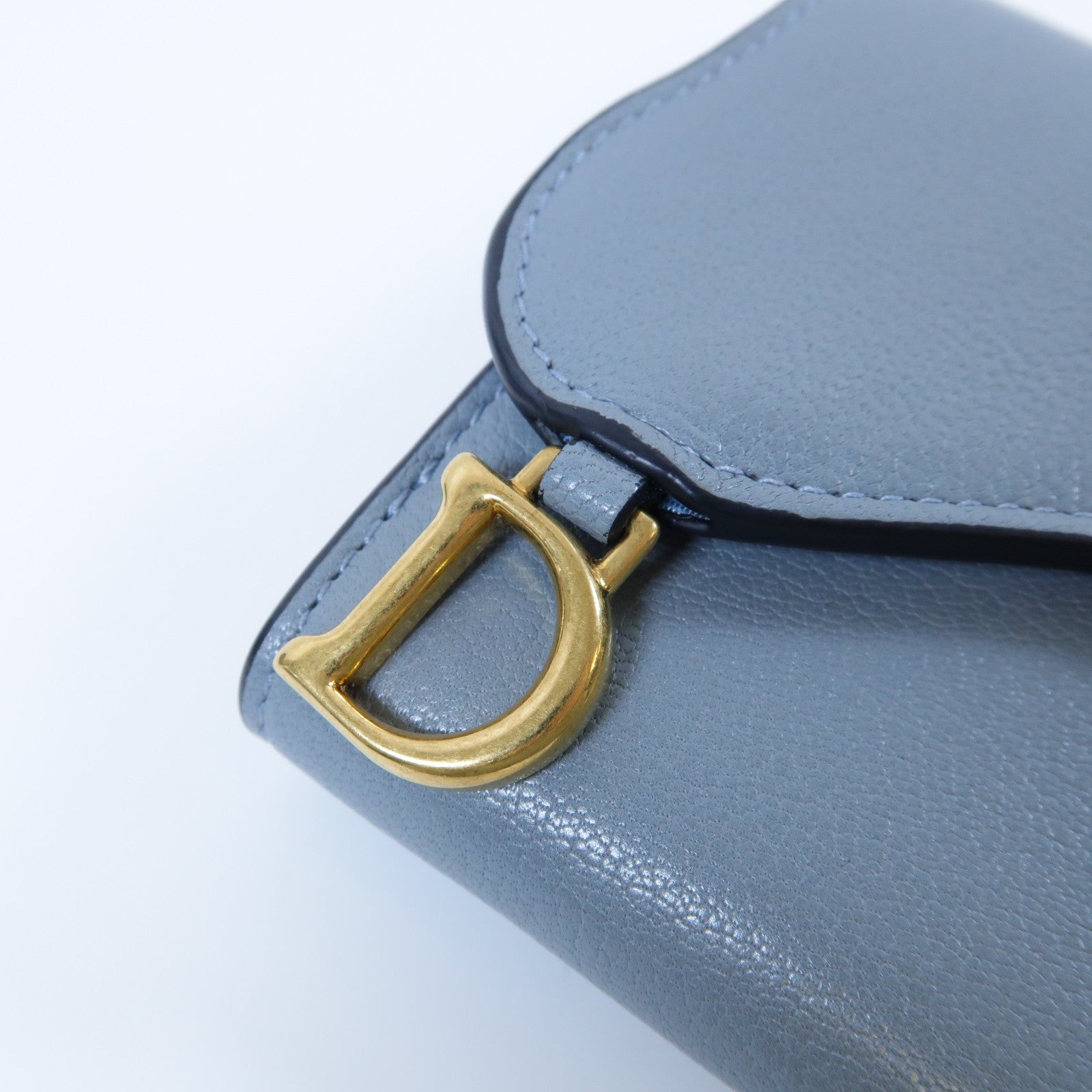 Dior 【激減優惠】牛皮皮革Saddle Medium Wallet金扣錢包灰藍色