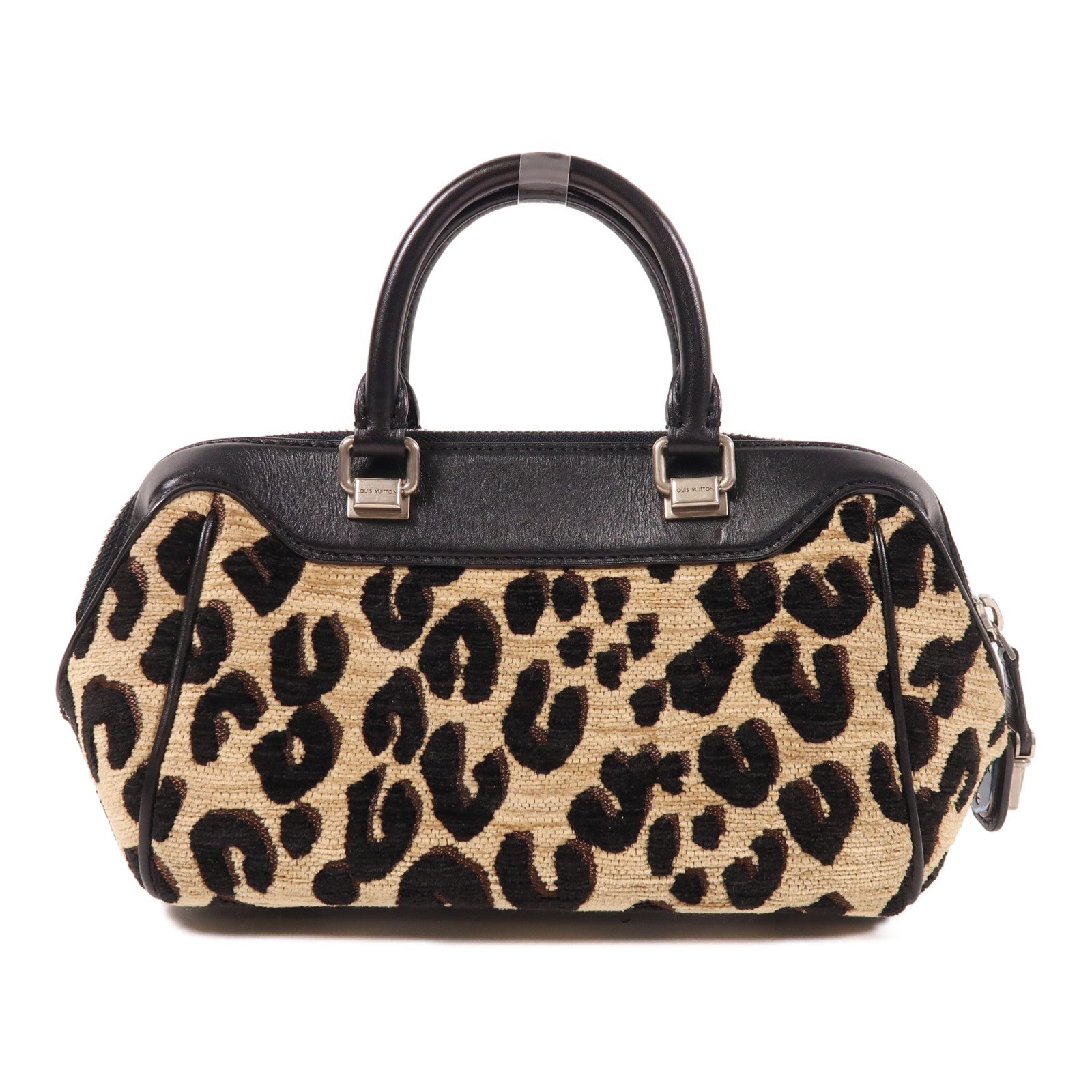LOUIS VUITTON 植絨Leopard Baby銀扣手挽袋米色/黑色