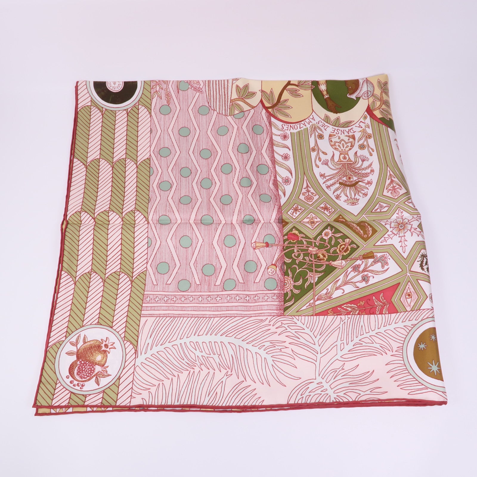 HERMES Scarf Scarves Silk Brown Red Gold