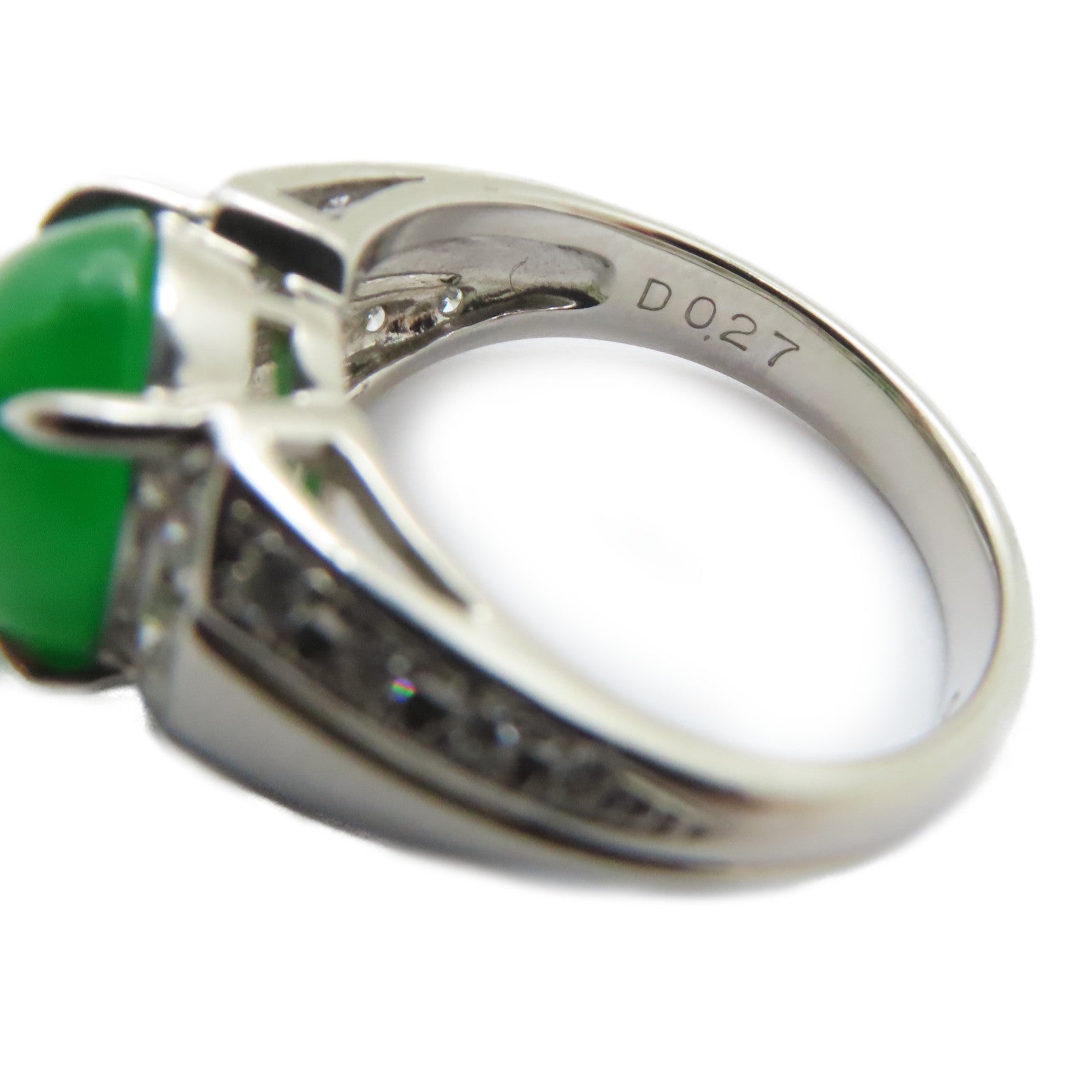 JEWELRY PT900鉑金Jade Diamond Ring 3.29ct翡翠/0.27ct鑽石戒指US#5.75