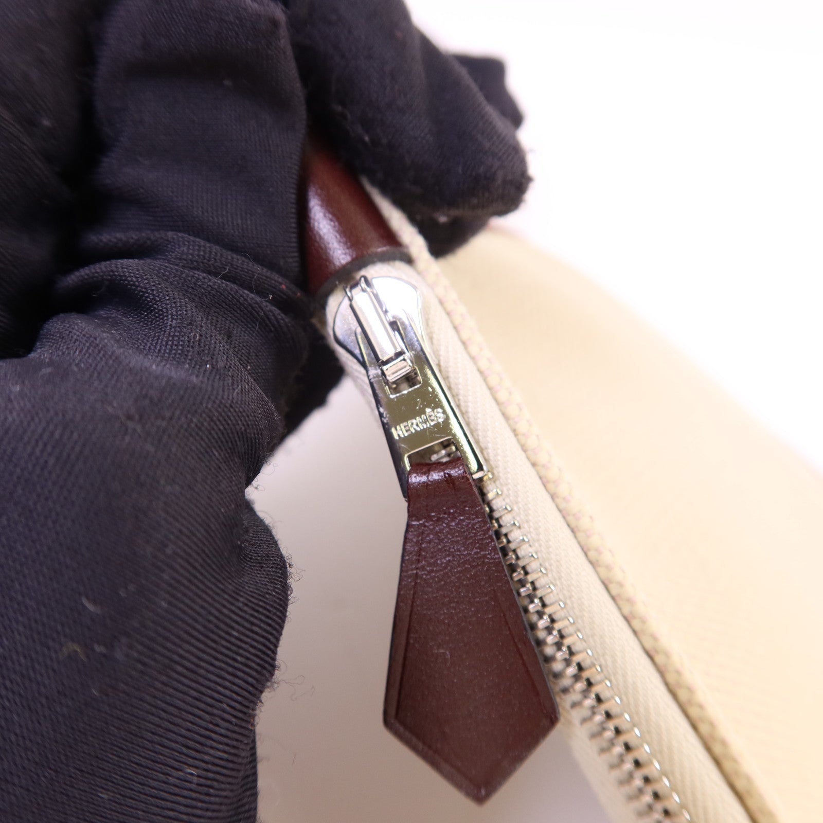 HERMES 帆布Herbag PM銀扣手挽肩背兩用袋Beton//Rouge Sellier