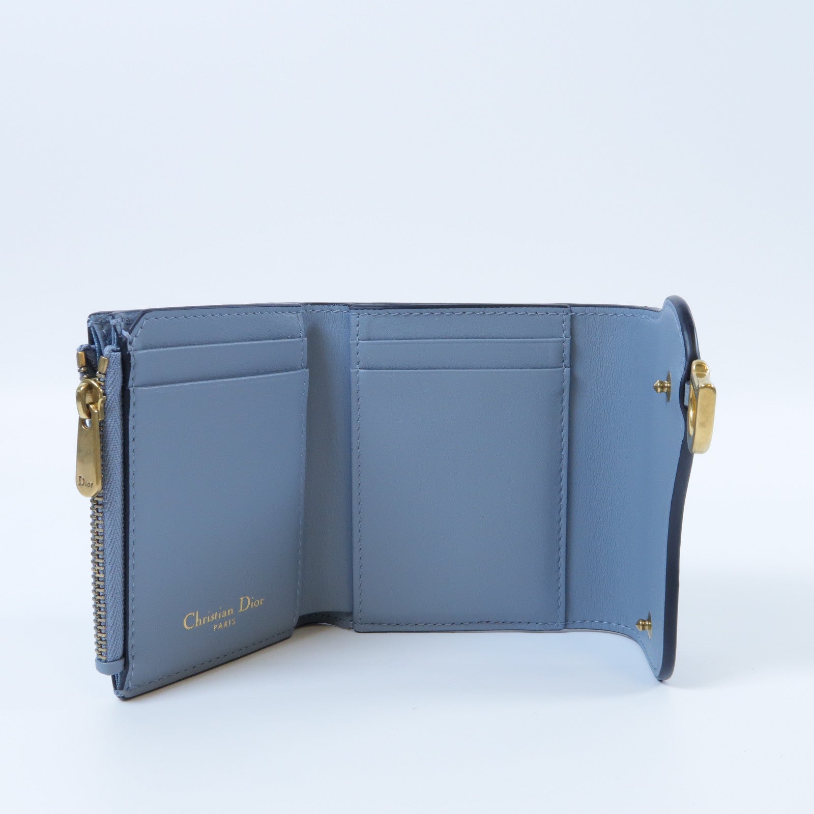 Dior 【激減優惠】牛皮皮革Saddle Medium Wallet金扣錢包灰藍色