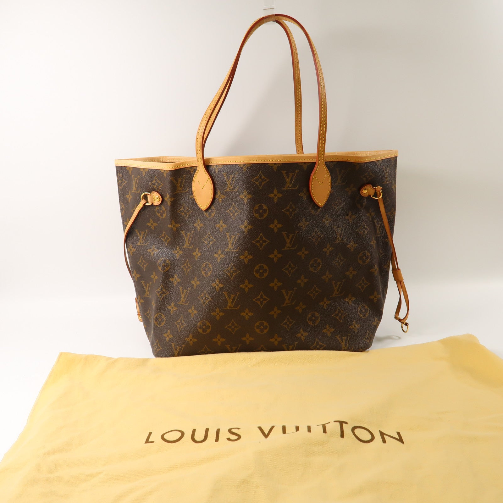 LOUIS VUITTON Monogram Neverfull MM金扣手挽袋啡色