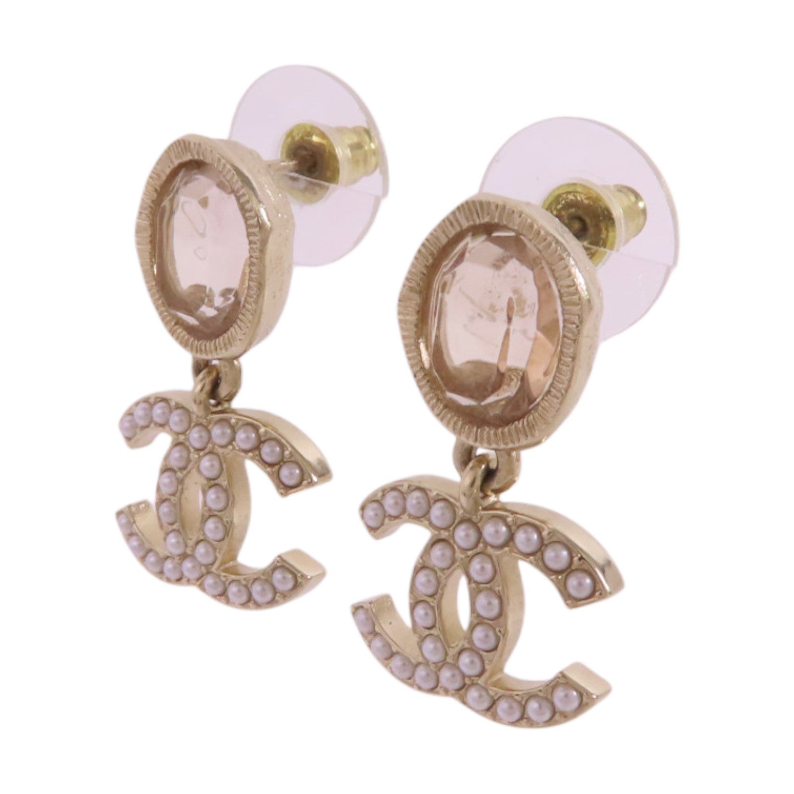 CHANEL 金屬/仿珍珠/水鑽CC Earrings金扣耳環