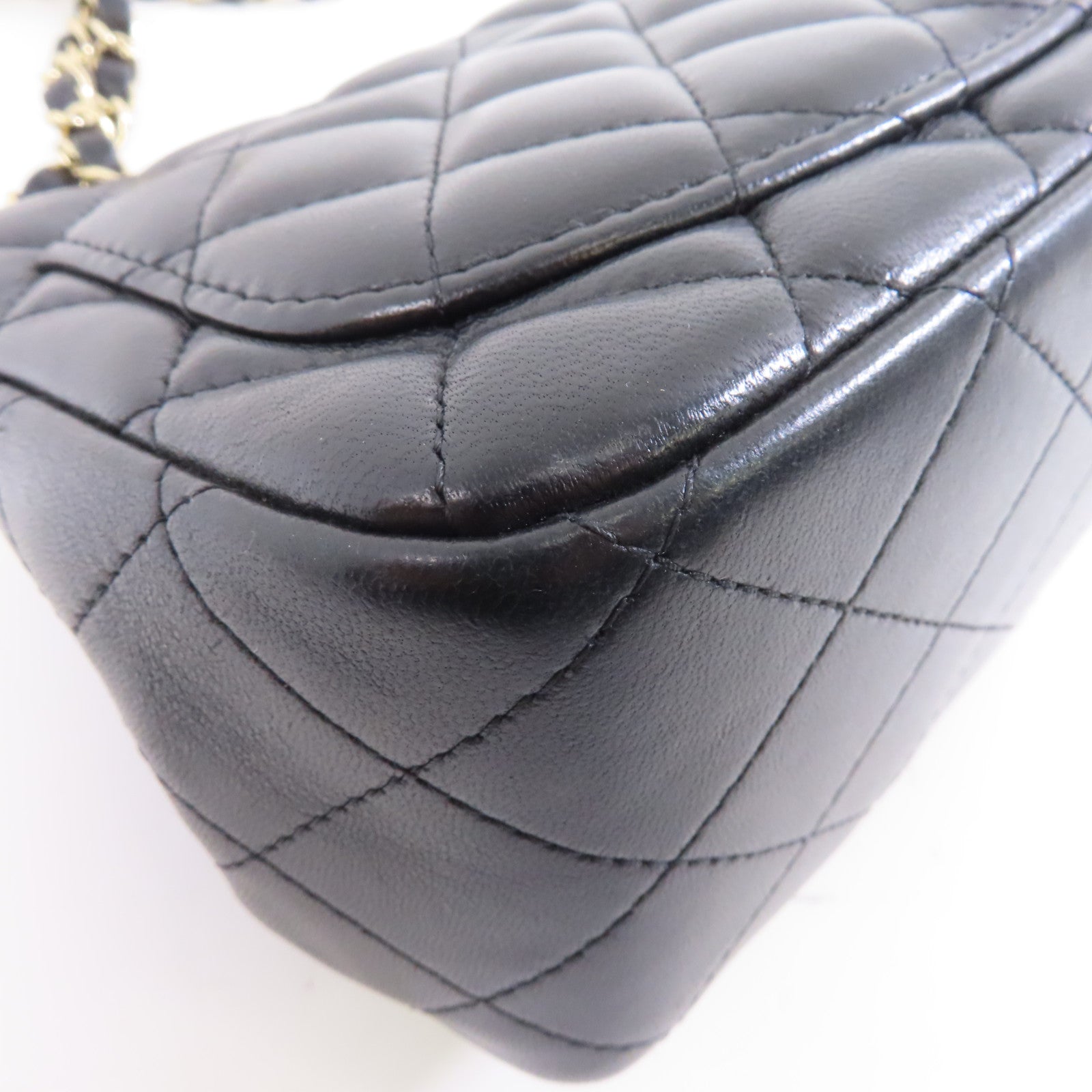 CHANEL 菱格羊皮皮革Classic Flap 17cm金扣鏈帶肩背袋黑色