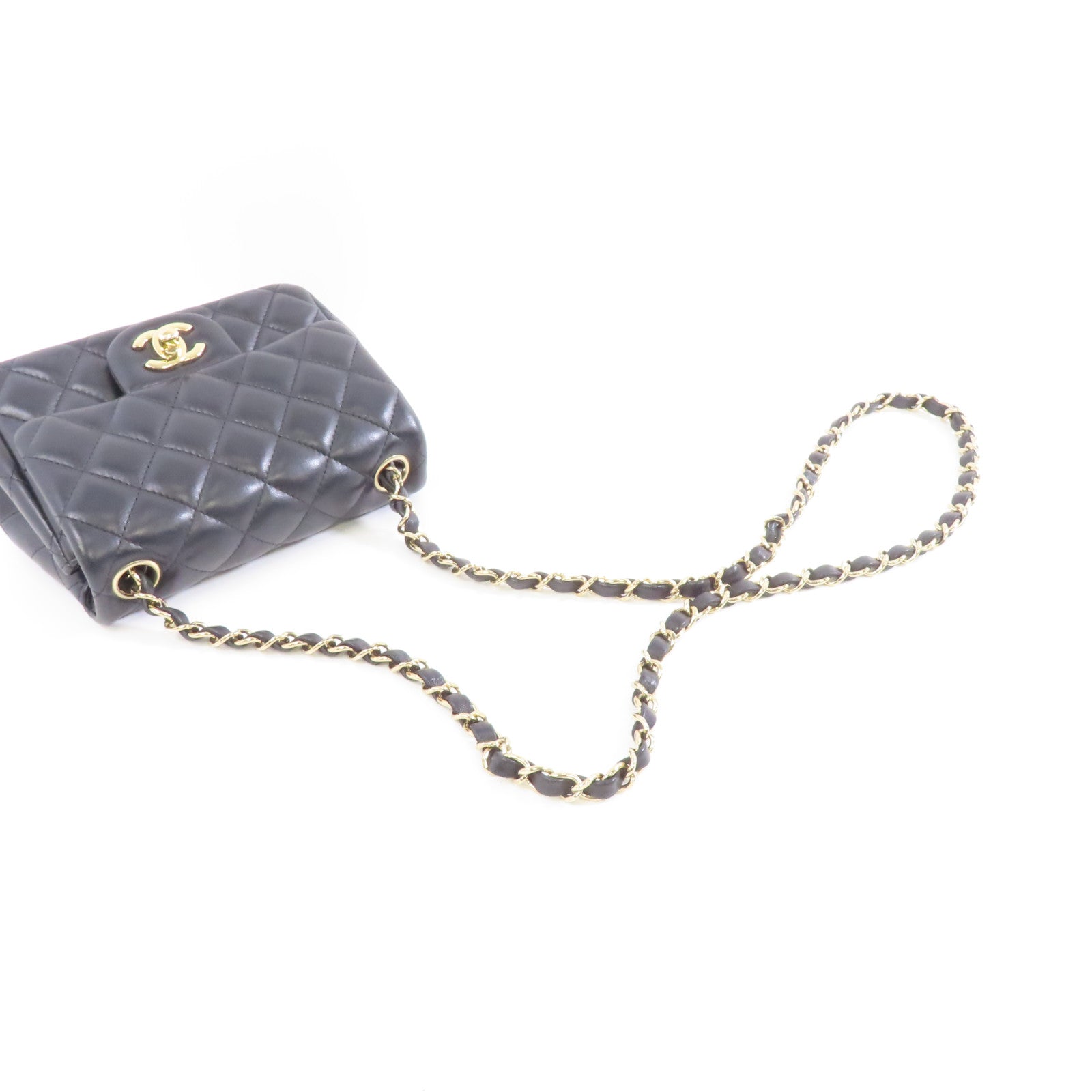 CHANEL 菱格羊皮皮革Classic Flap 17cm金扣鏈帶肩背袋黑色