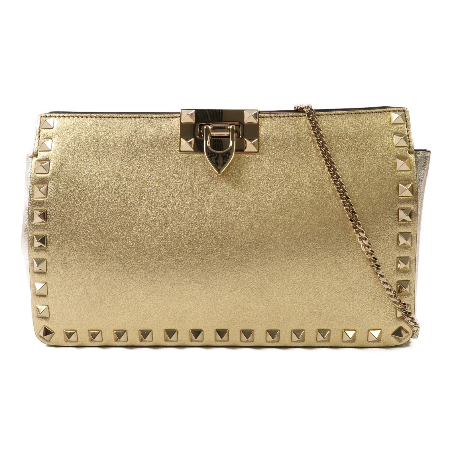 Valentino 牛皮皮革Shoulder Bag金扣手拿包肩背袋金色/銀色