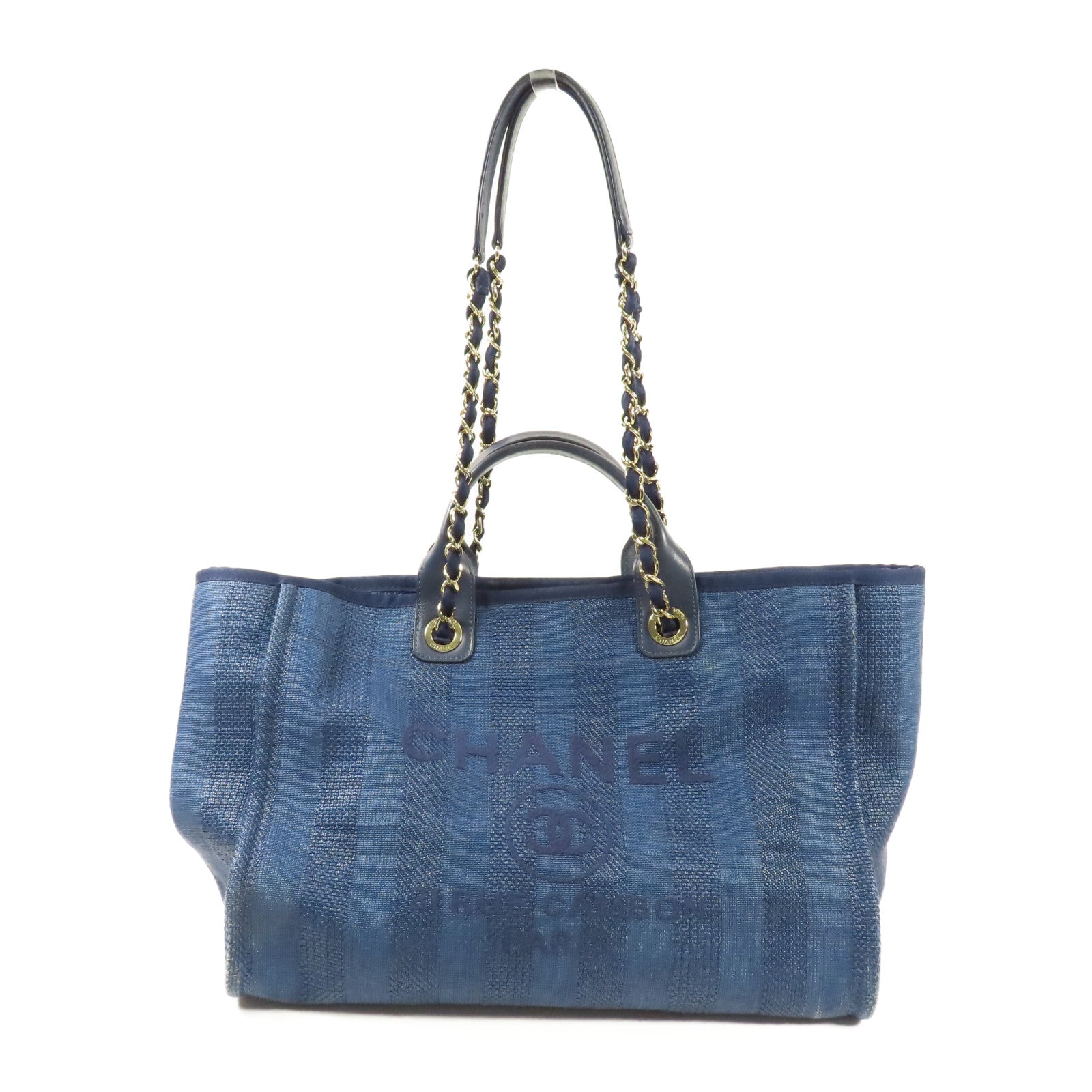 CHANEL 帆布Deauville Tote Bag金扣手挽肩背兩用袋