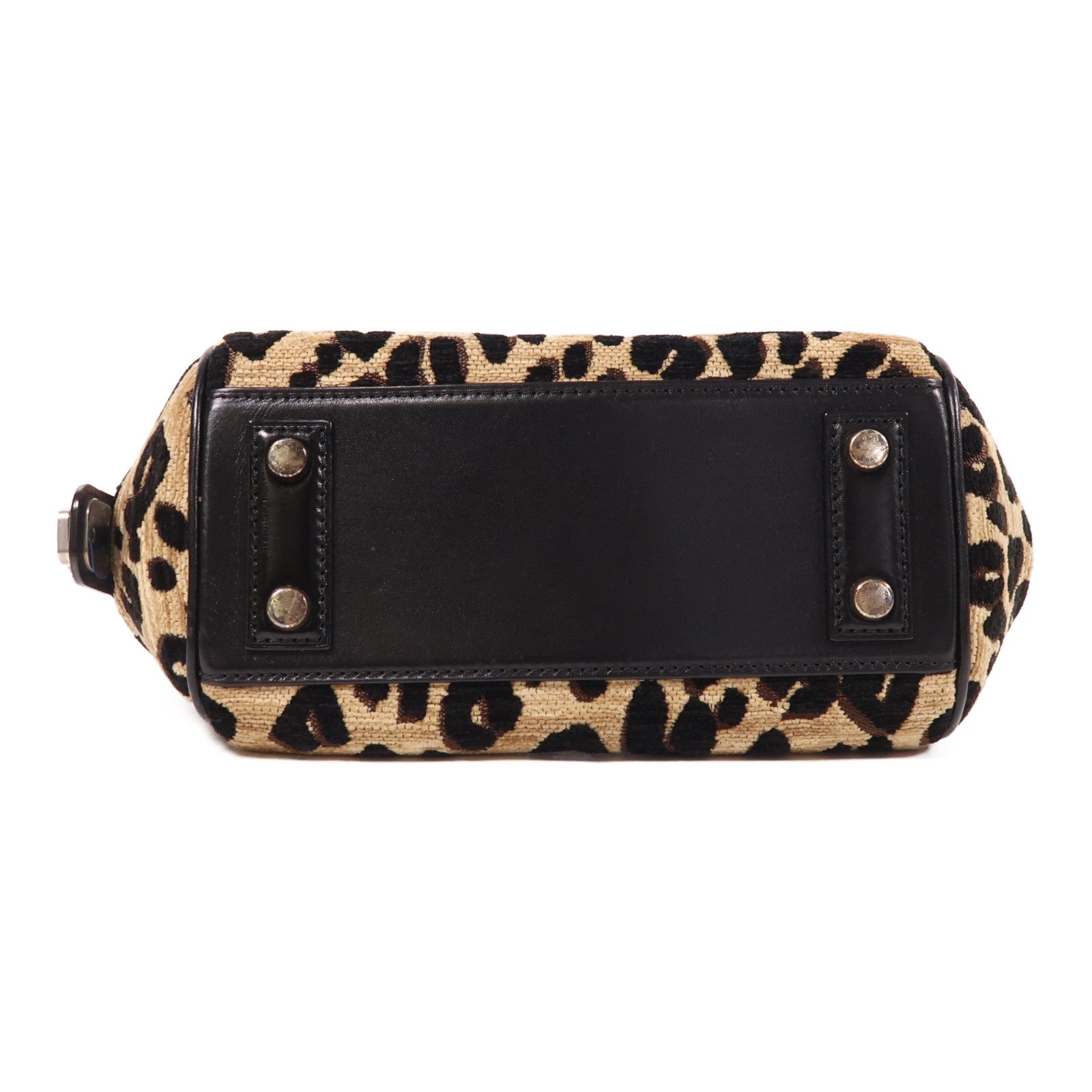 LOUIS VUITTON 植絨Leopard Baby銀扣手挽袋米色/黑色