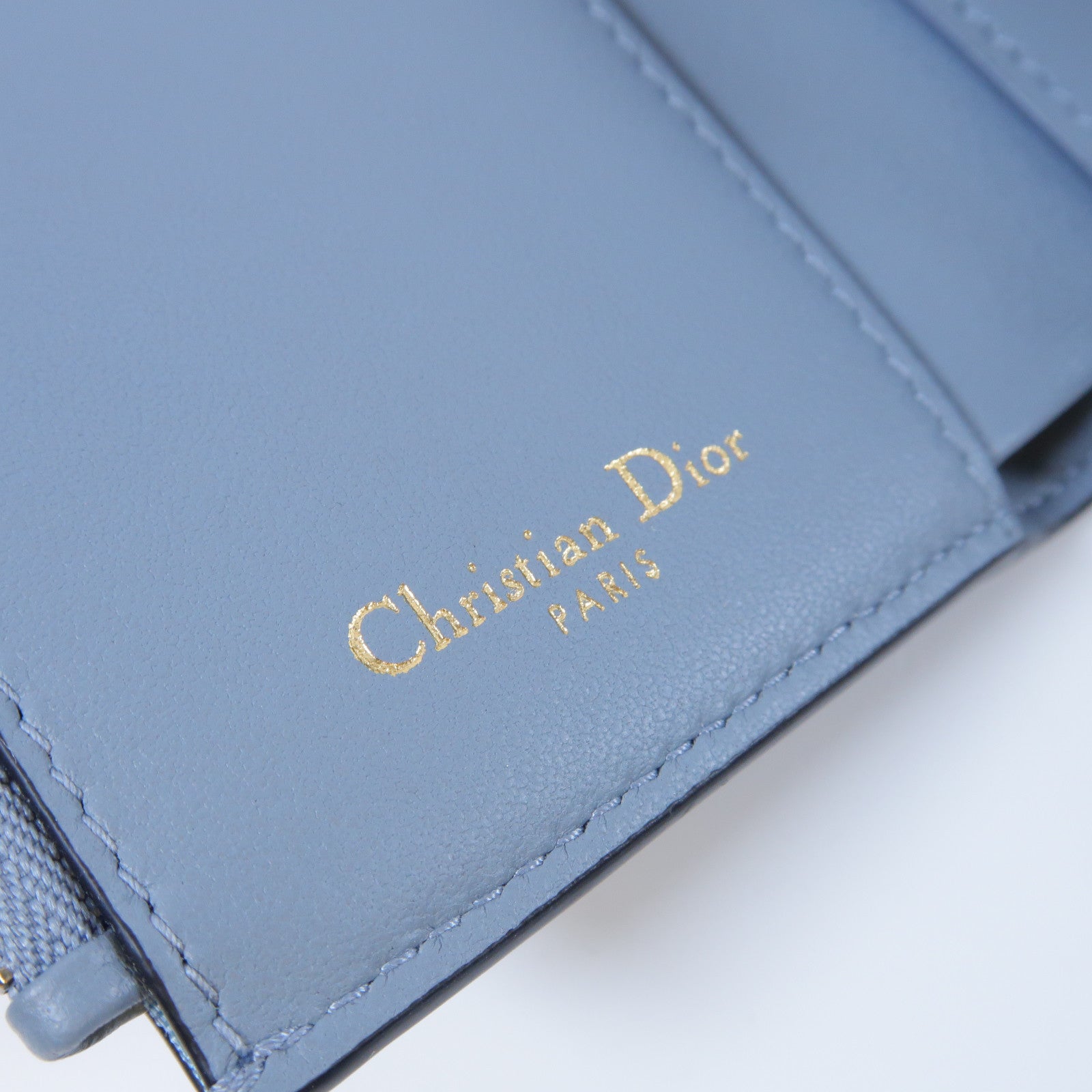 Dior 【激減優惠】牛皮皮革Saddle Medium Wallet金扣錢包灰藍色