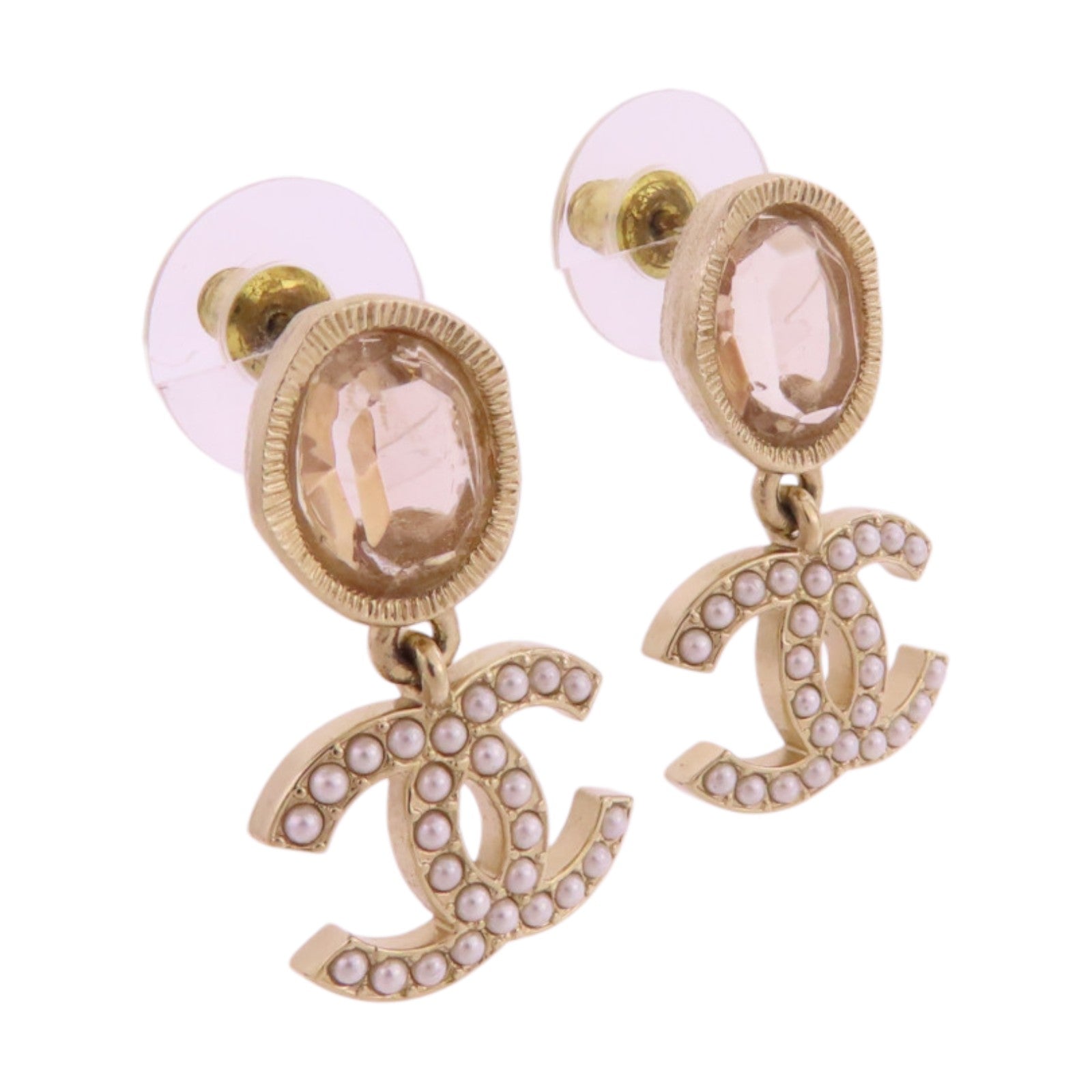 CHANEL 金屬/仿珍珠/水鑽CC Earrings金扣耳環