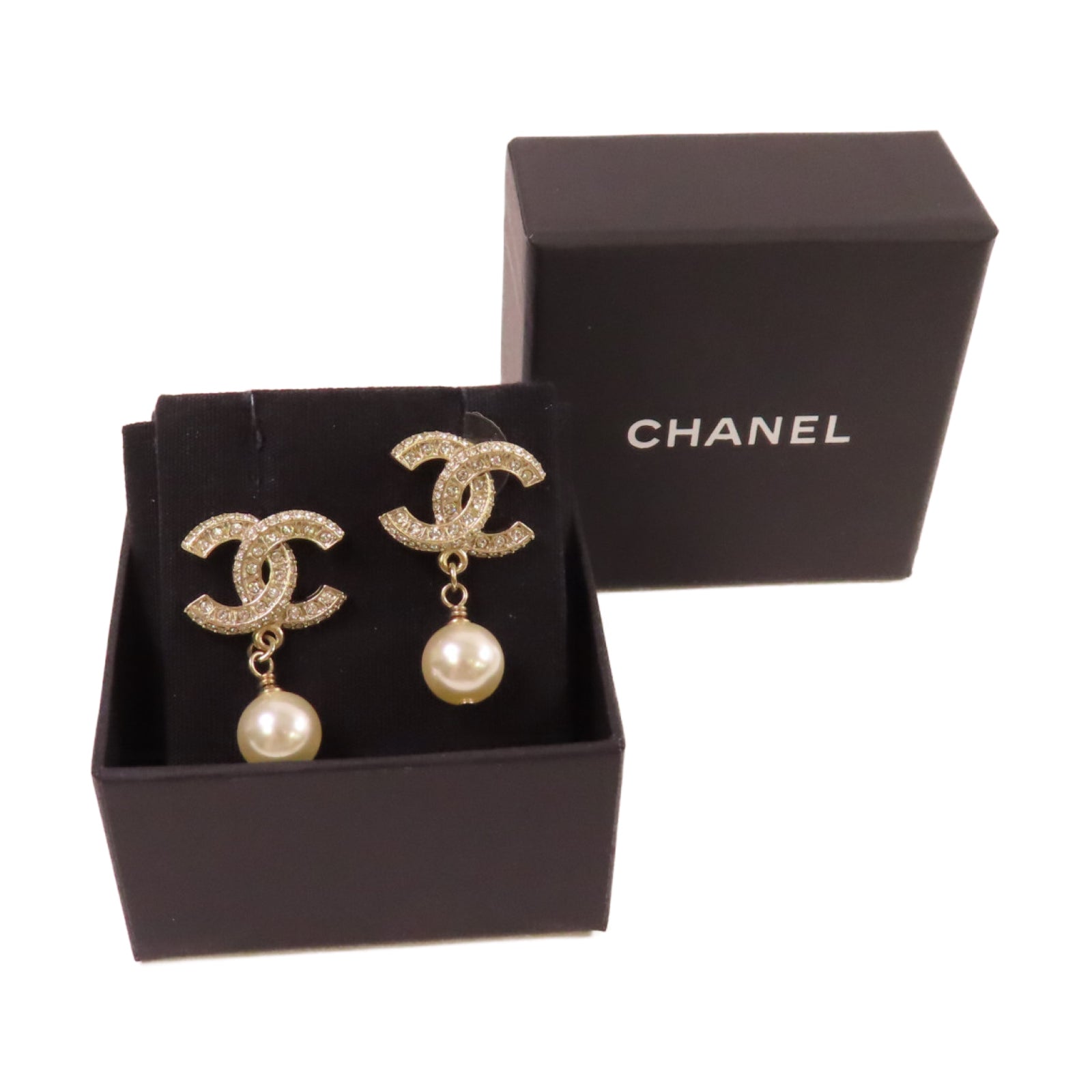 CHANEL 金屬/仿珍珠CC Earrings耳環金色