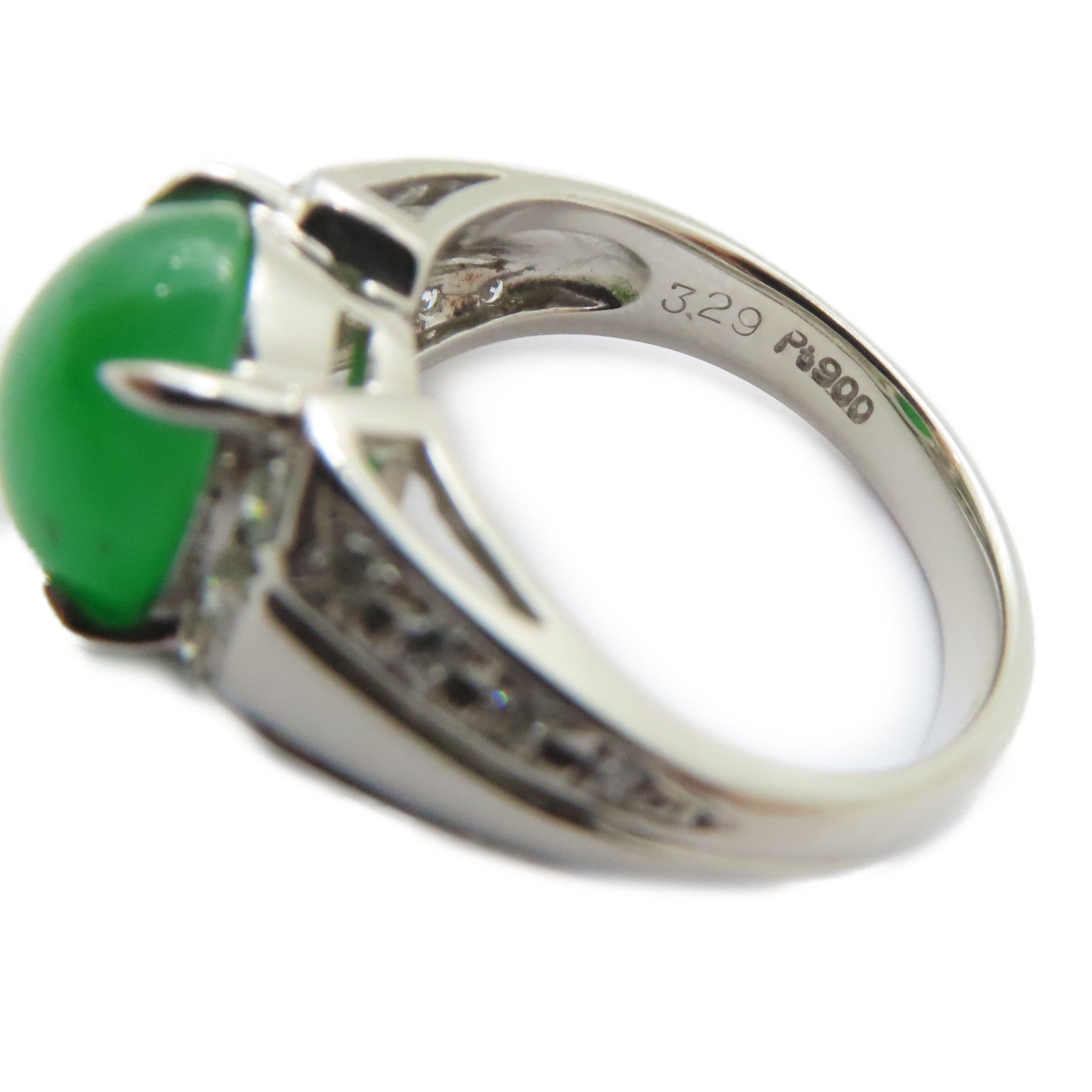 JEWELRY PT900鉑金Jade Diamond Ring 3.29ct翡翠/0.27ct鑽石戒指US#5.75