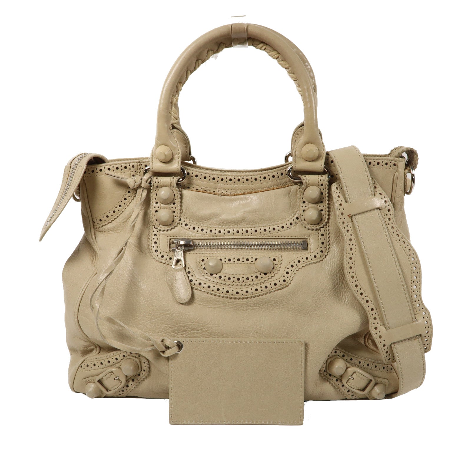 BALENCIAGA 牛皮皮革Giant City銀扣手挽肩背兩用袋米色
