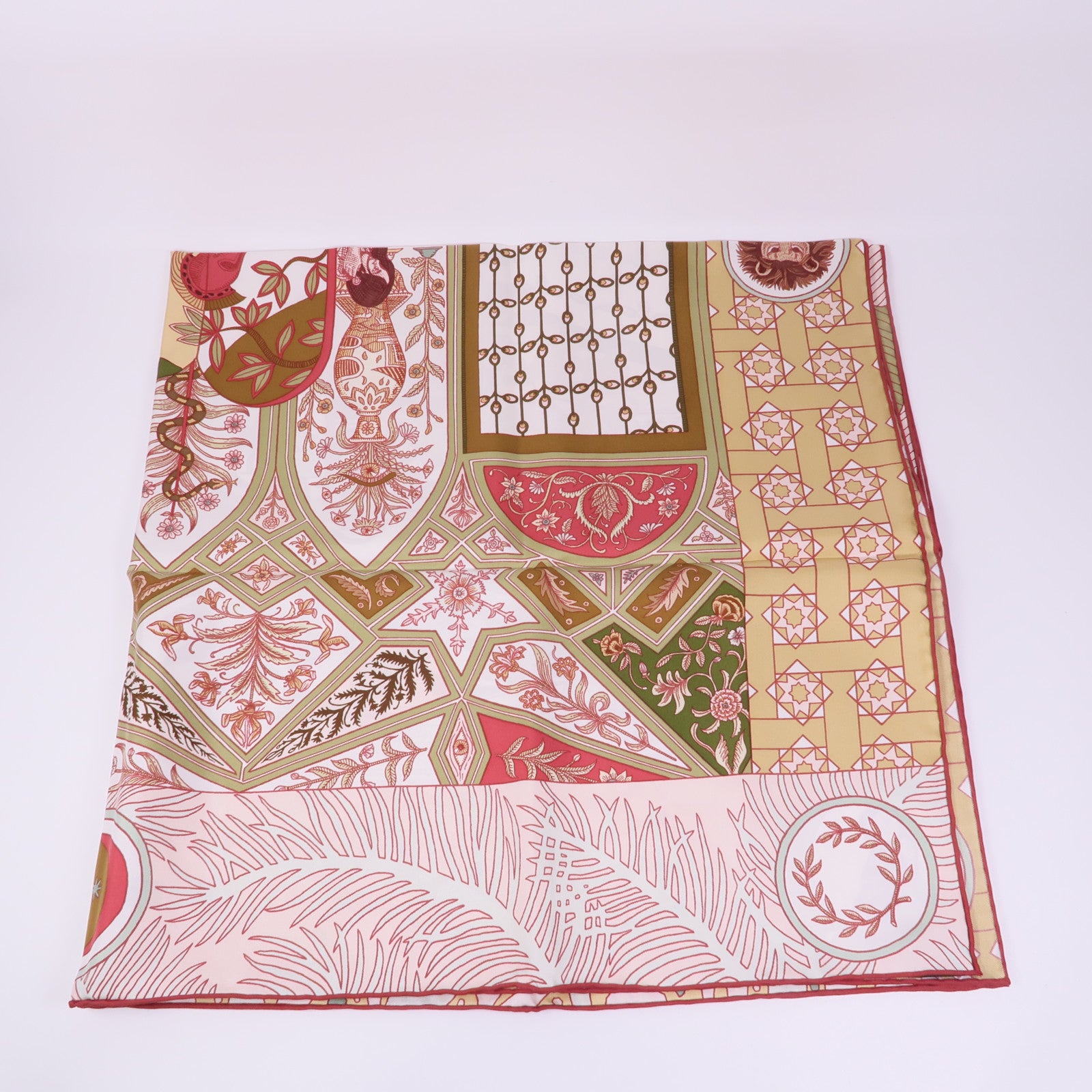 HERMES Scarf Scarves Silk Brown Red Gold