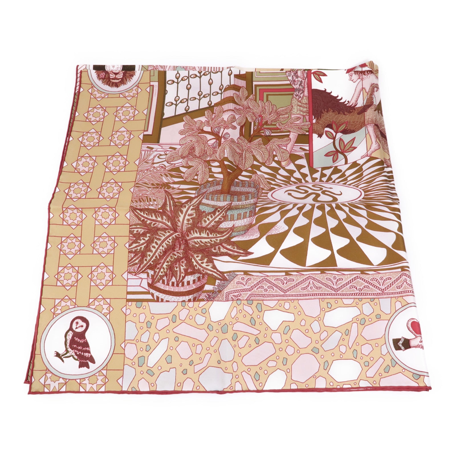 HERMES Scarf Scarves Silk Brown Red Gold