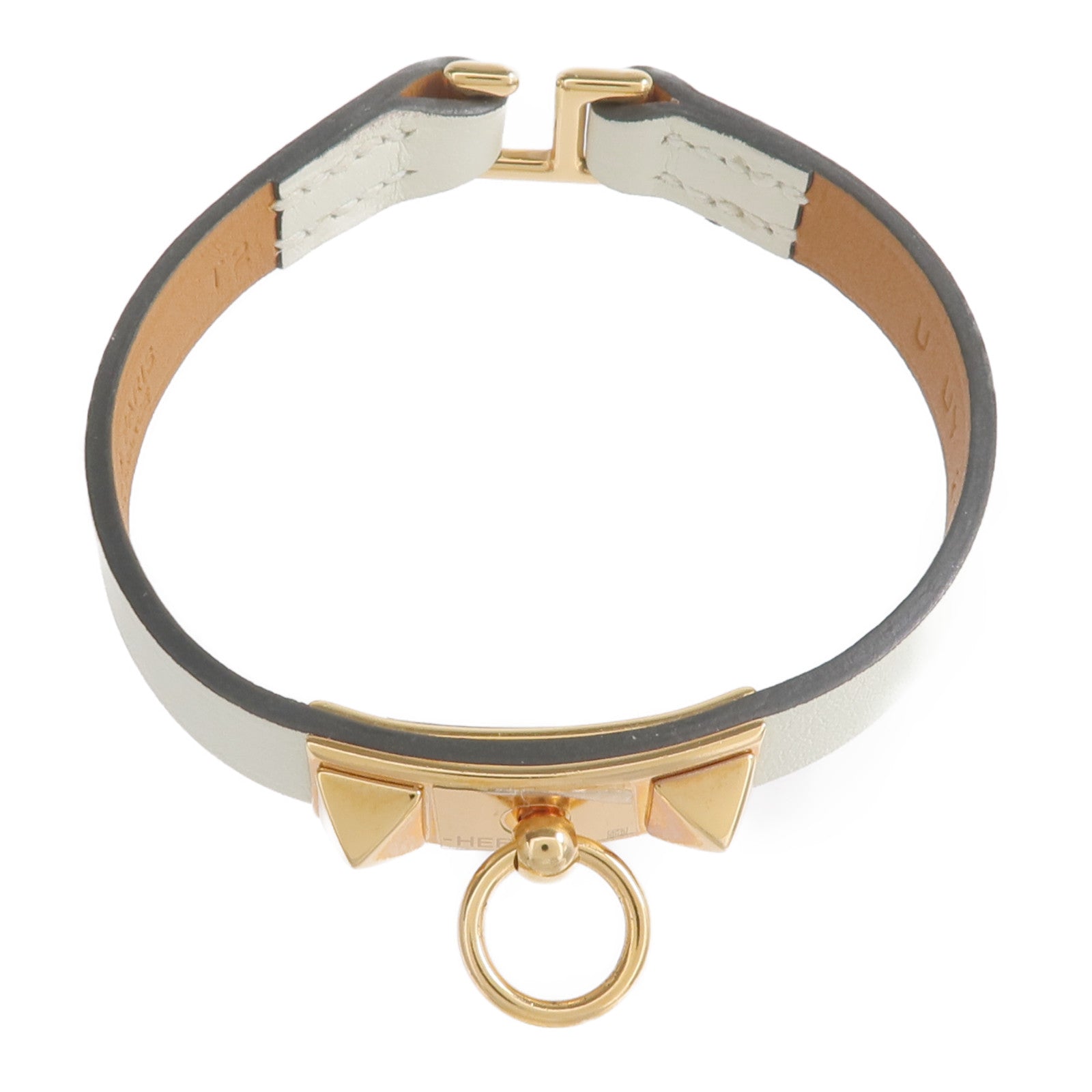HERMES Swift皮革Rivale Mini Bracelet金扣手鏈Vert Fizz