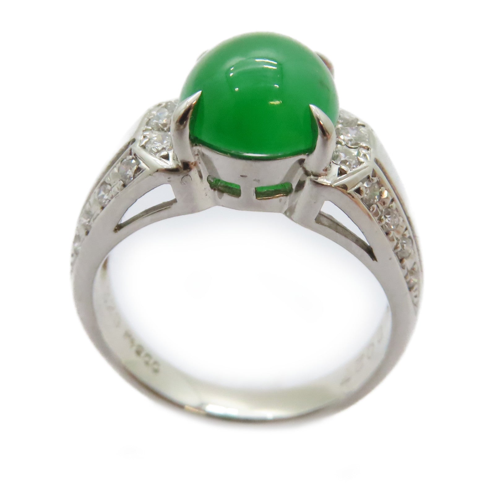 JEWELRY PT900鉑金Jade Diamond Ring 3.29ct翡翠/0.27ct鑽石戒指US#5.75