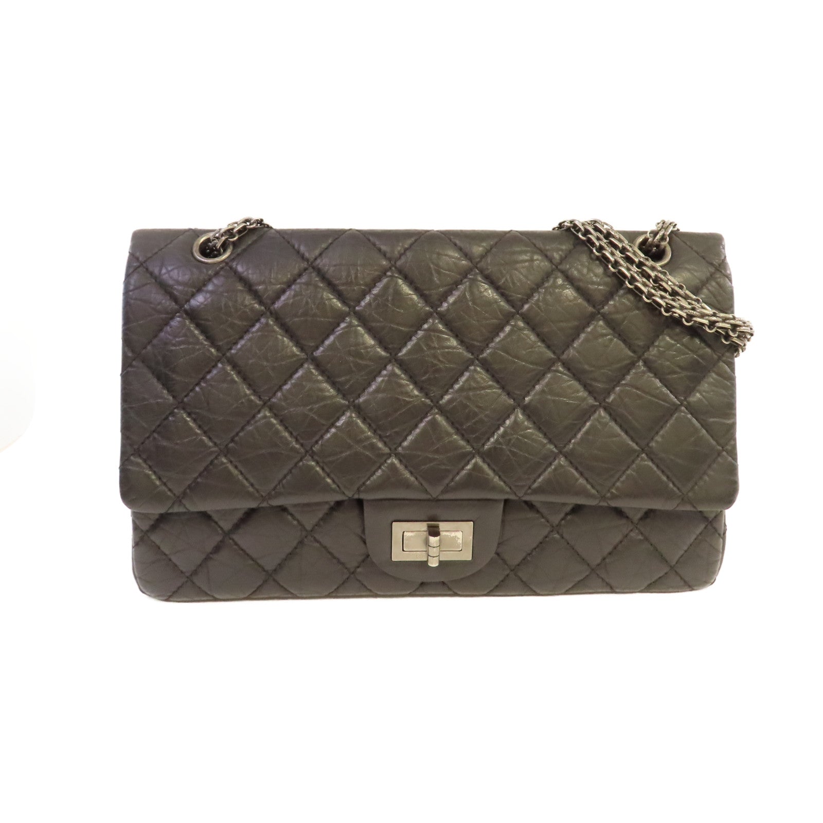 CHANEL **【激減優惠】菱格牛皮皮革2.55 Jumbo Shoulder Bag銀扣鏈帶肩背袋黑色