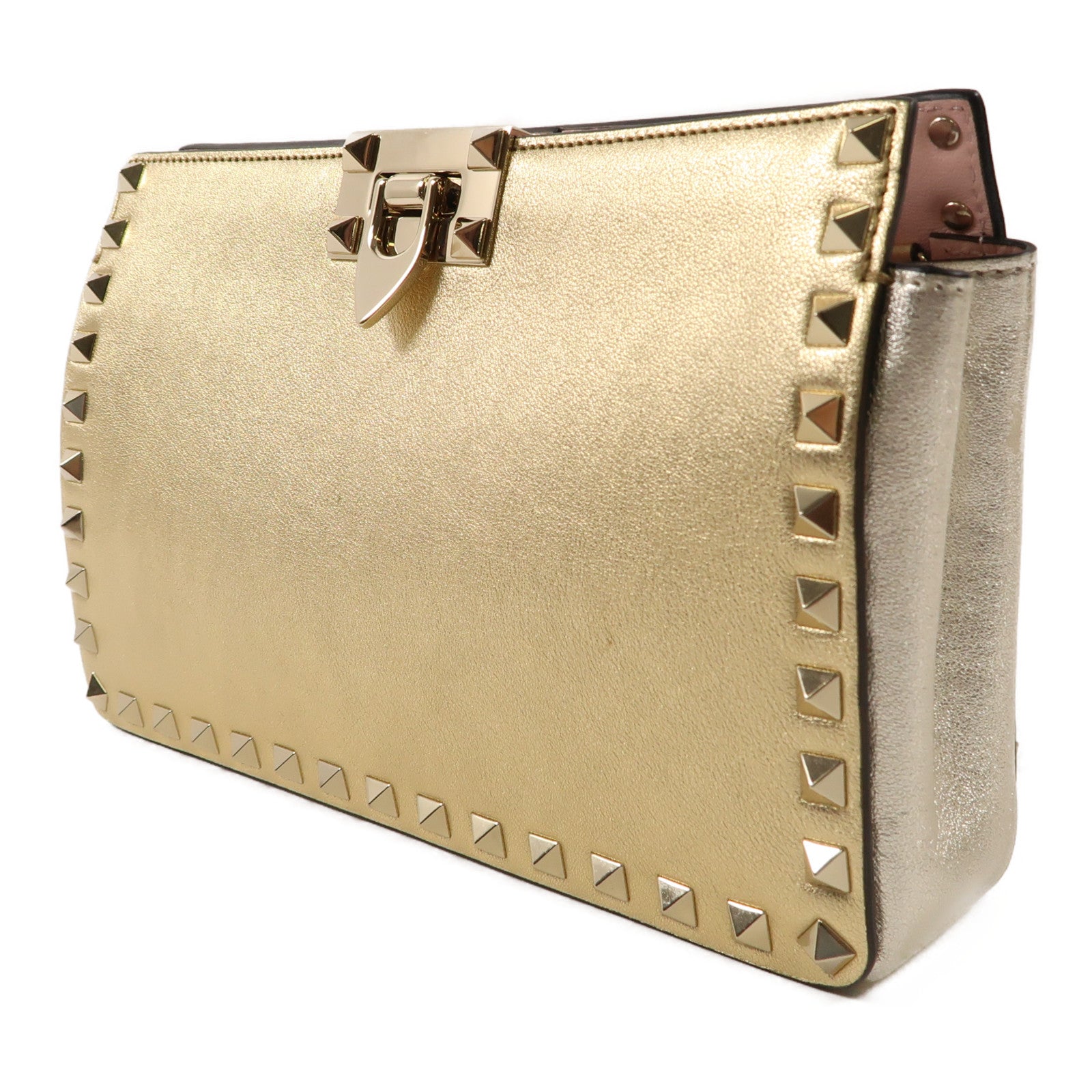 Valentino 牛皮皮革Shoulder Bag金扣手拿包肩背袋金色/銀色