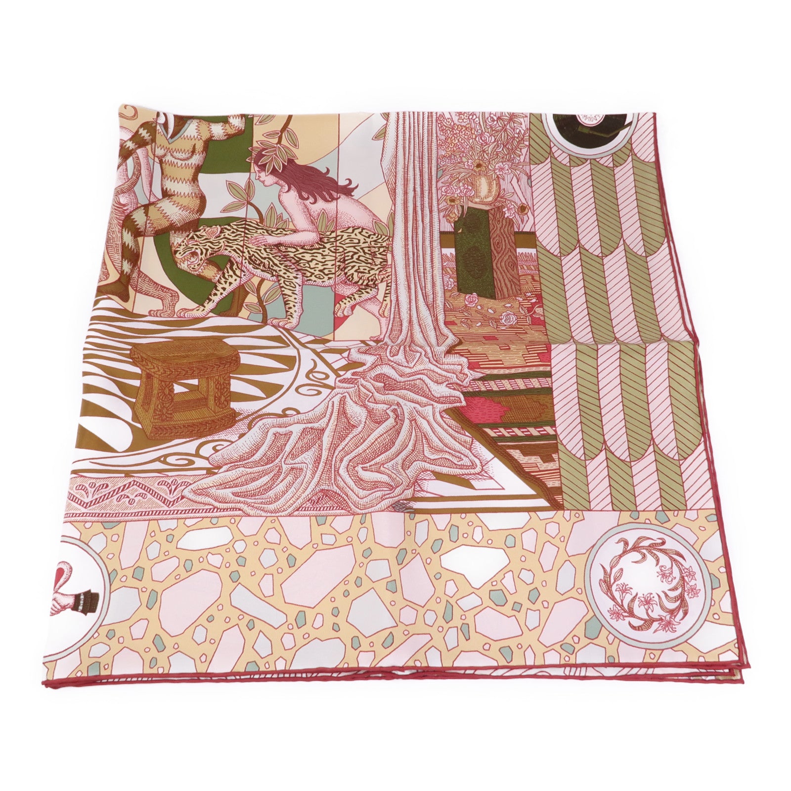 HERMES Scarf Scarves Silk Brown Red Gold
