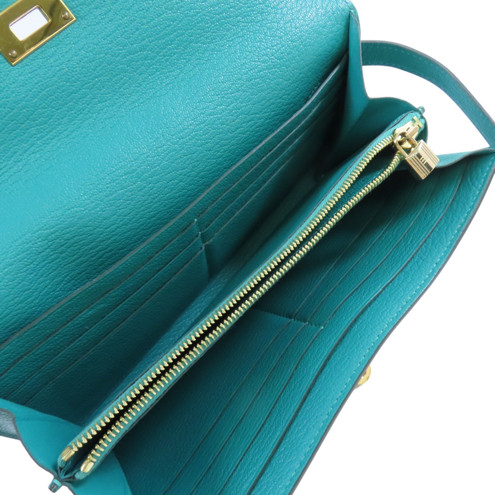 HERMES GHW Kelly Long Wallet Chevre Leather