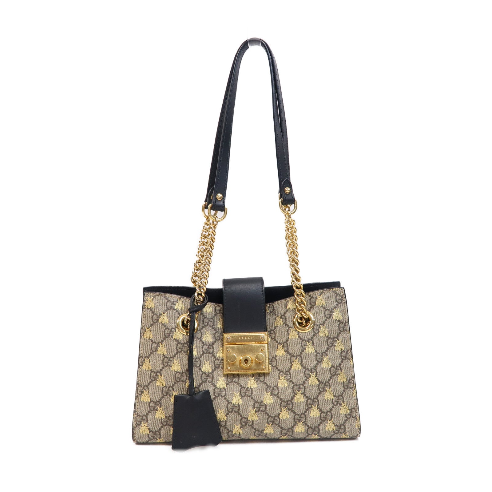 GUCCI 塗層帆布Padlock Bee金扣肩背袋啡色