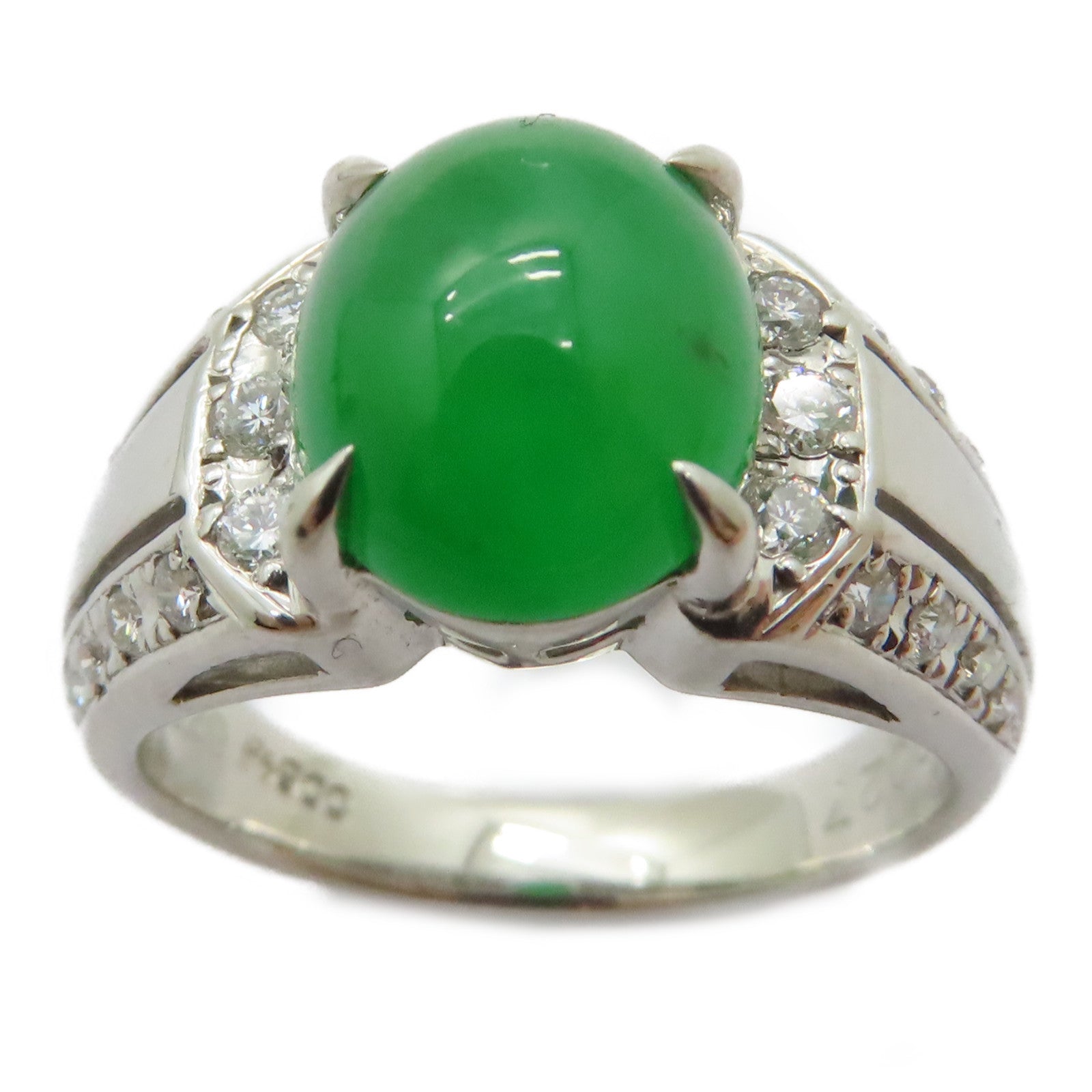 JEWELRY PT900鉑金Jade Diamond Ring 3.29ct翡翠/0.27ct鑽石戒指US#5.75