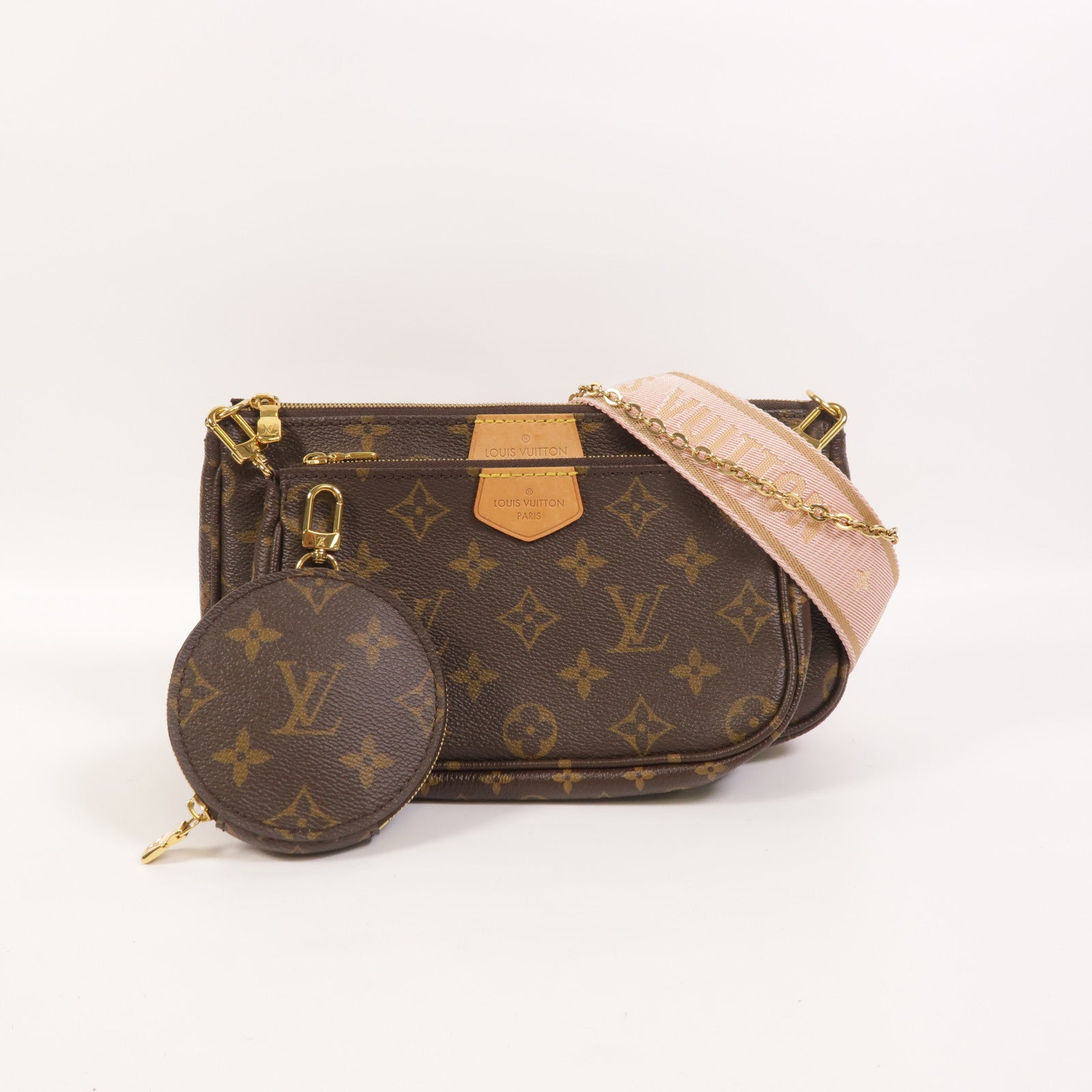 LOUIS VUITTON Monogram Multi Pochette Accessoires金扣手挽肩背兩用袋棕色