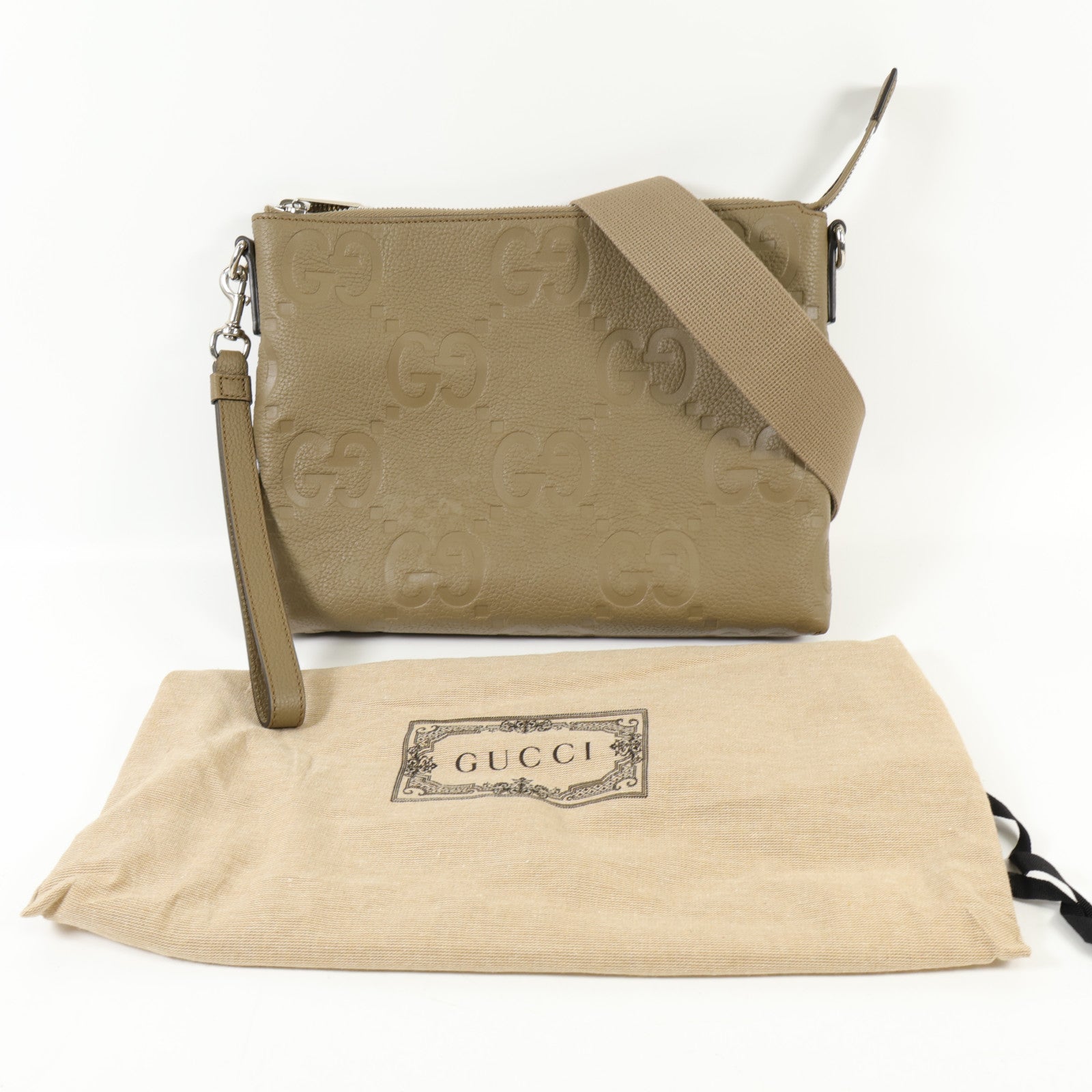 GUCCI 羊皮皮革Jumbo GG Messenger銀扣手挽肩背兩用袋