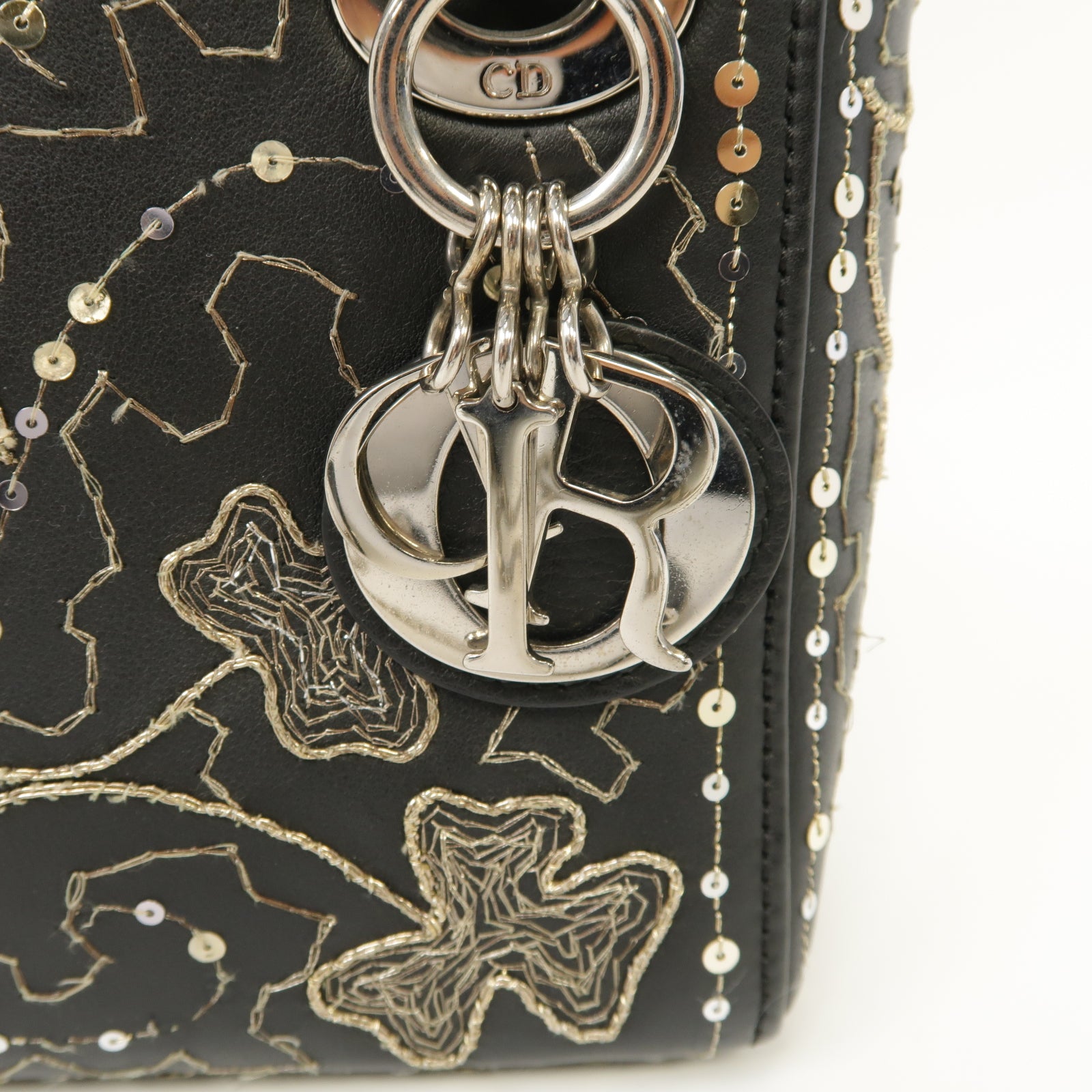 Dior 【激減優惠】牛皮皮革Lady Dior Shoulder銀扣鏈帶手挽肩背兩用袋黑色
