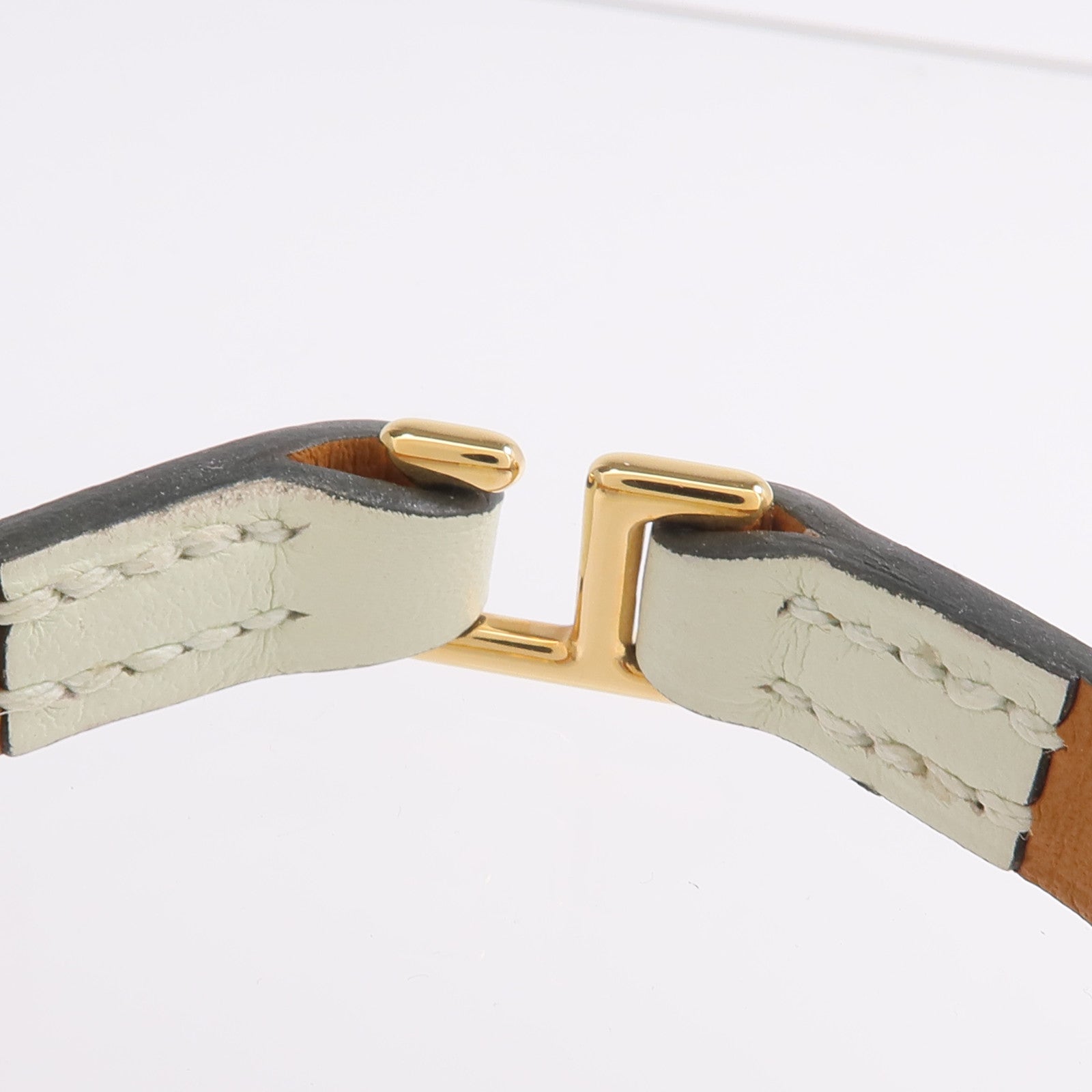 HERMES Swift皮革Rivale Mini Bracelet金扣手鏈Vert Fizz