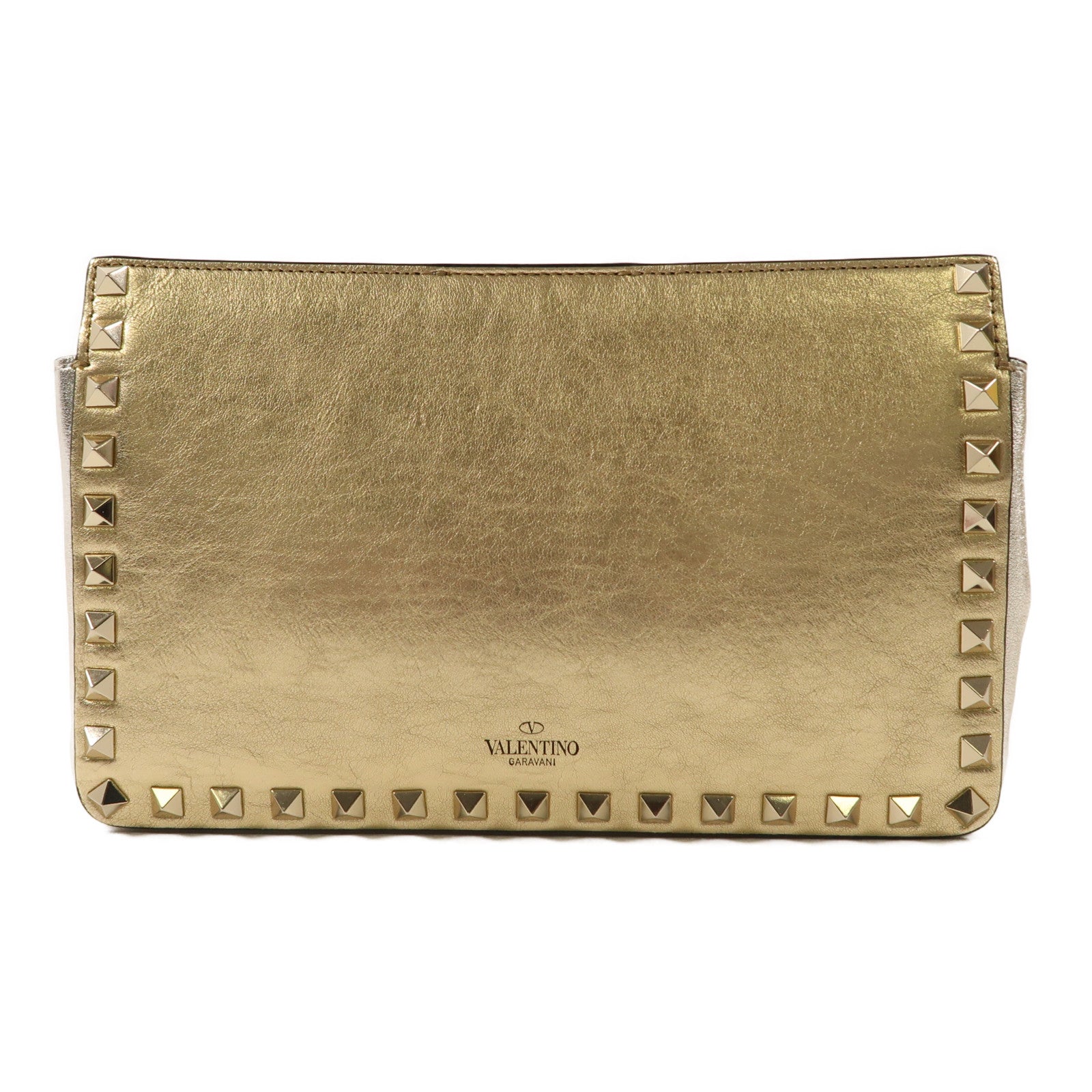 Valentino 牛皮皮革Shoulder Bag金扣手拿包肩背袋金色/銀色