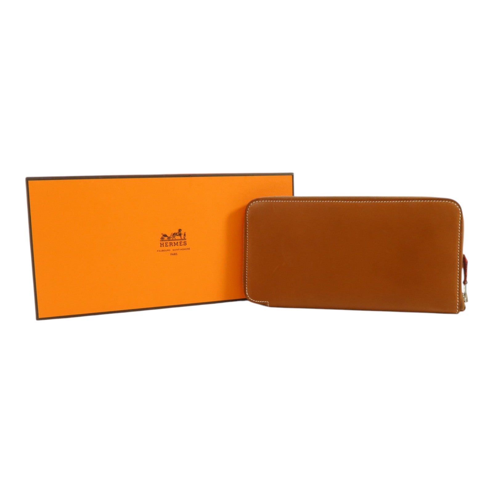 HERMES Barenia皮革Silk In Wallet銀扣長錢包Fauve