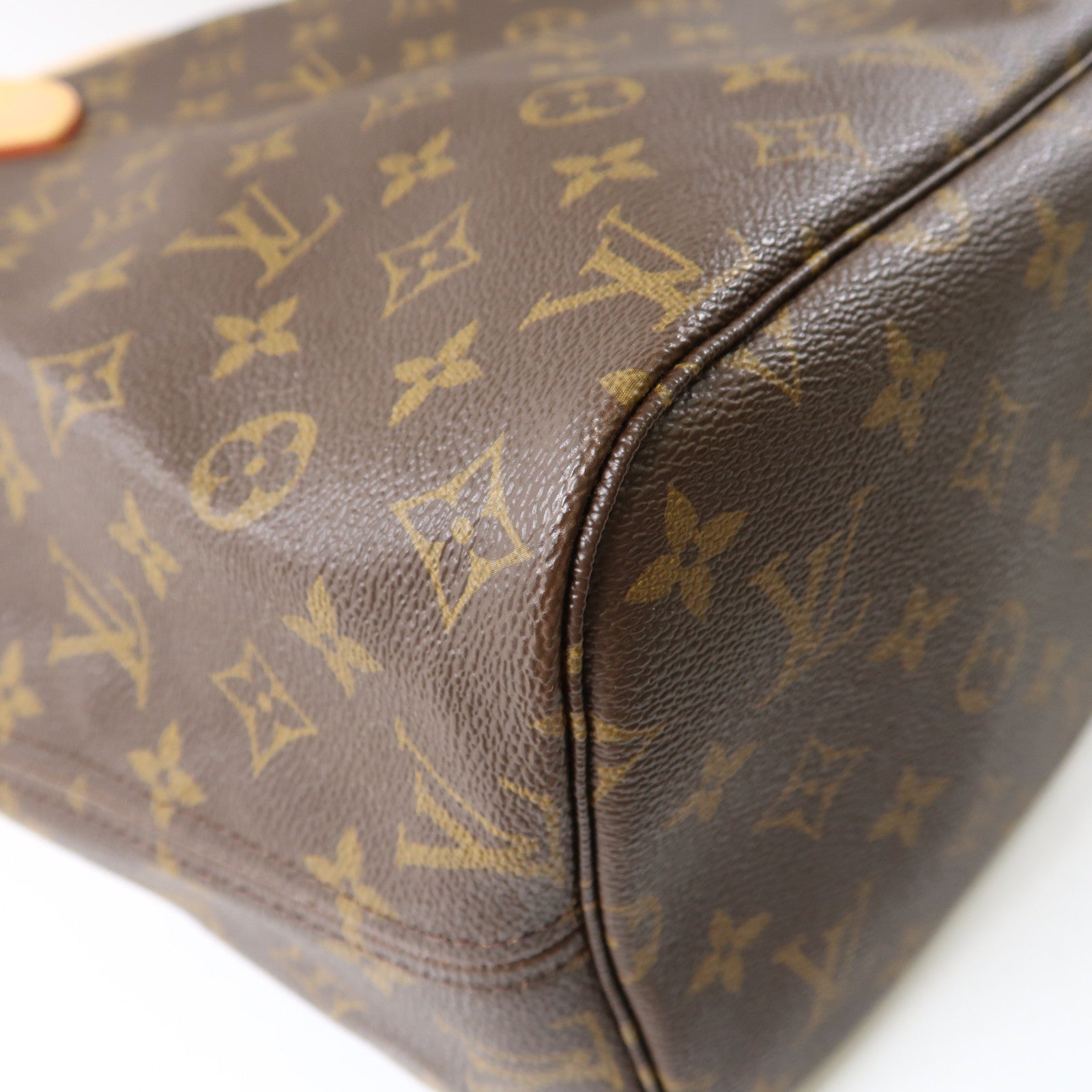 LOUIS VUITTON Monogram Neverfull MM金扣手挽袋啡色