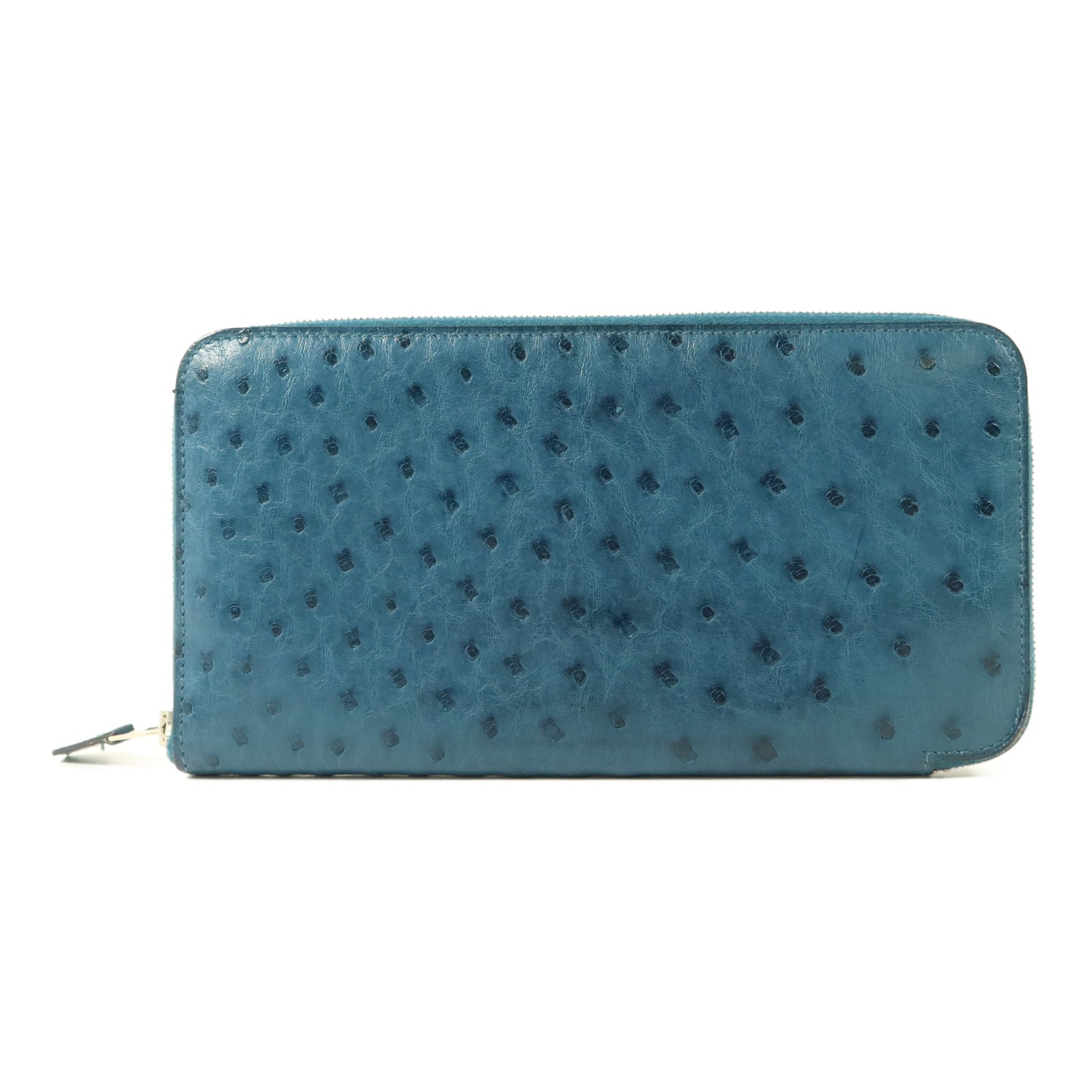 HERMES Ostrich皮革Azap Wallet長錢包Cobalt