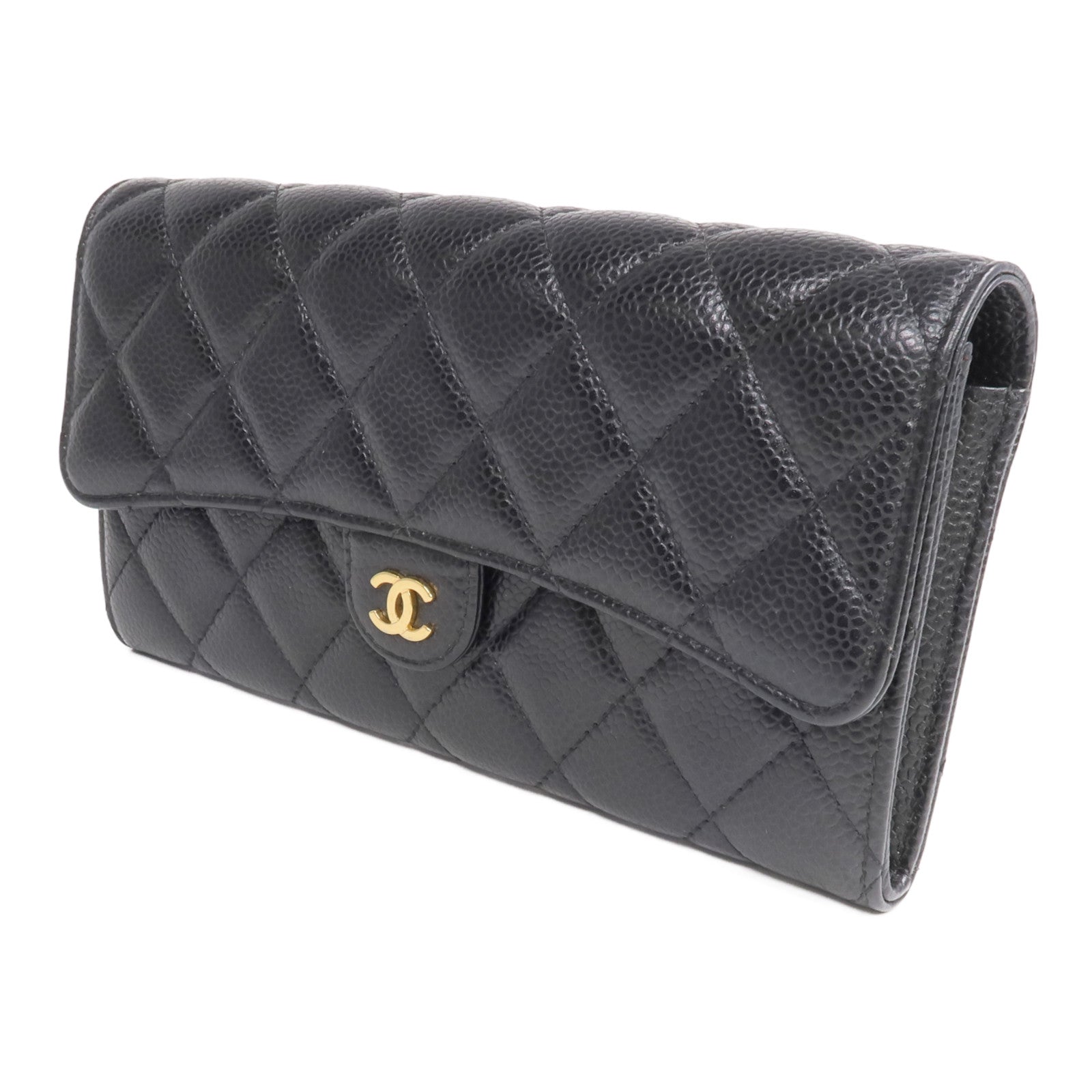 CHANEL 牛皮皮革Long Wallet金扣長錢包