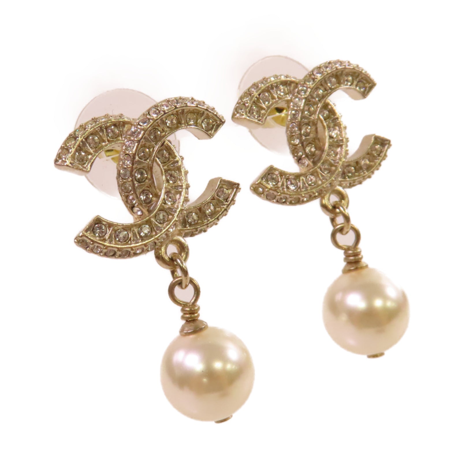 CHANEL 金屬/仿珍珠CC Earrings耳環金色