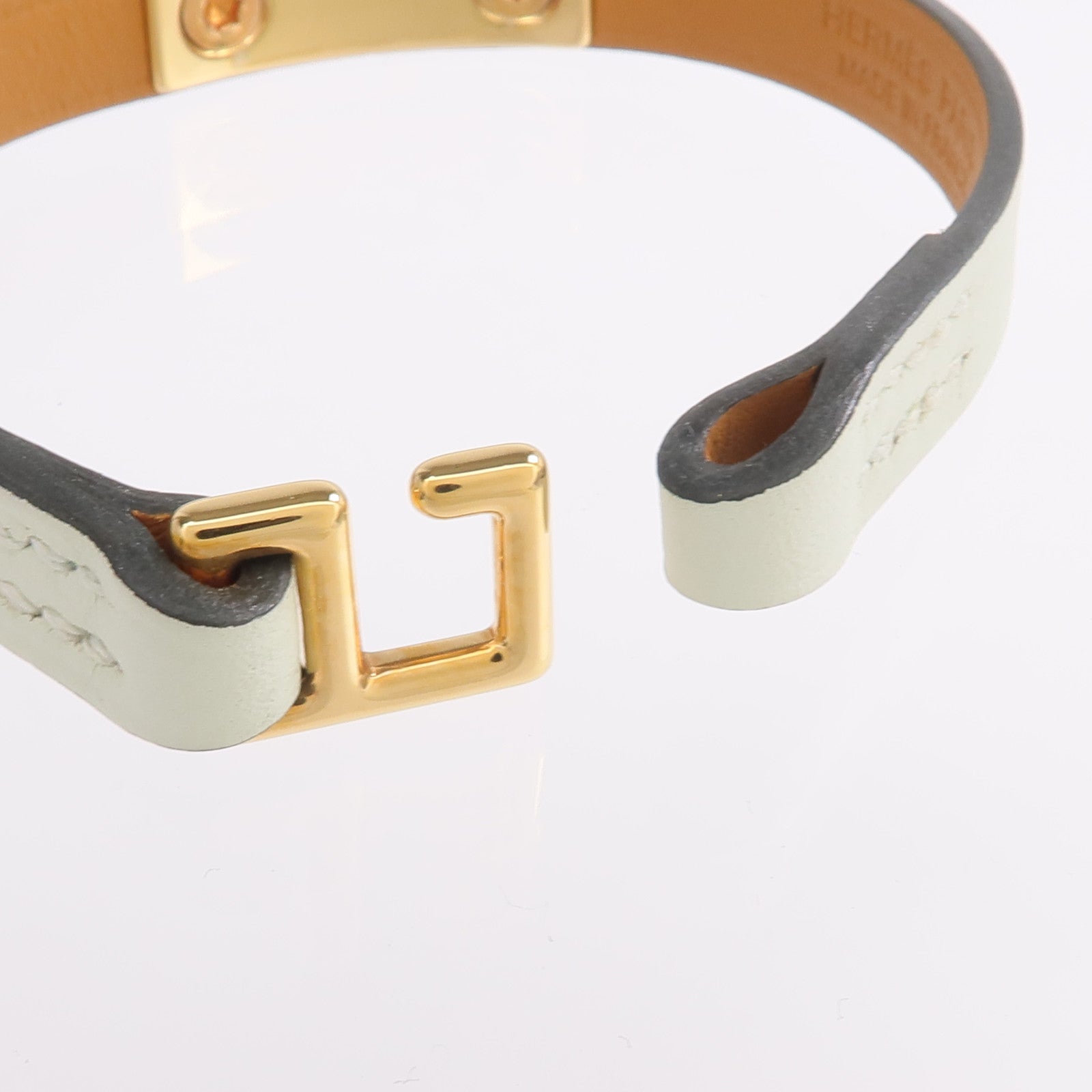 HERMES Swift皮革Rivale Mini Bracelet金扣手鏈Vert Fizz