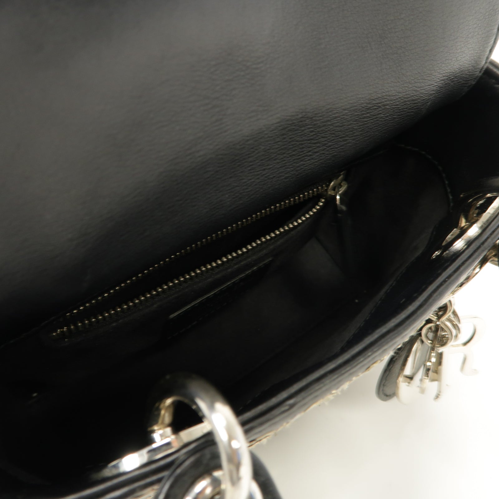 Dior 【激減優惠】牛皮皮革Lady Dior Shoulder銀扣鏈帶手挽肩背兩用袋黑色