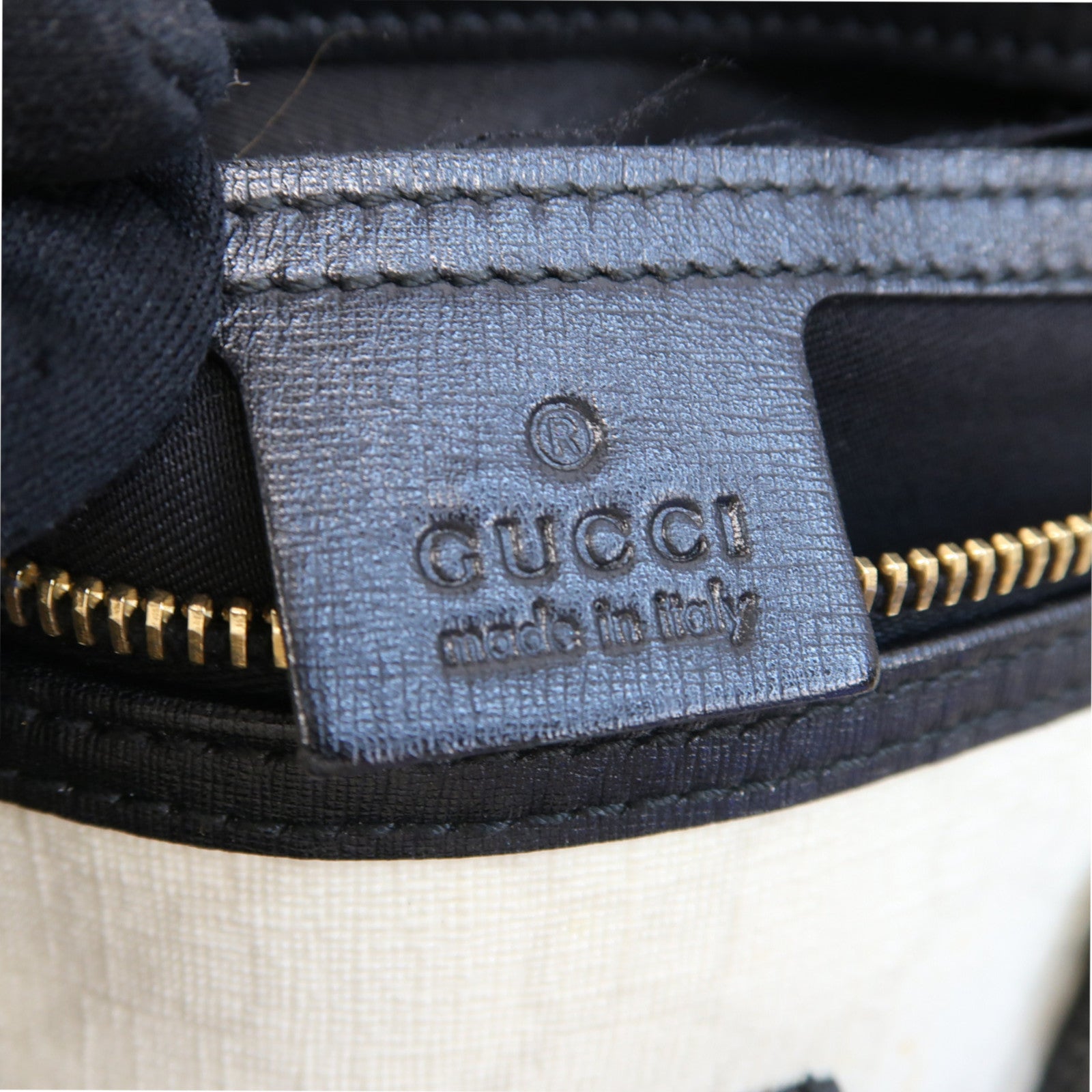 GUCCI 塗層帆布/皮革Handbag金扣手挽袋白色/黑色