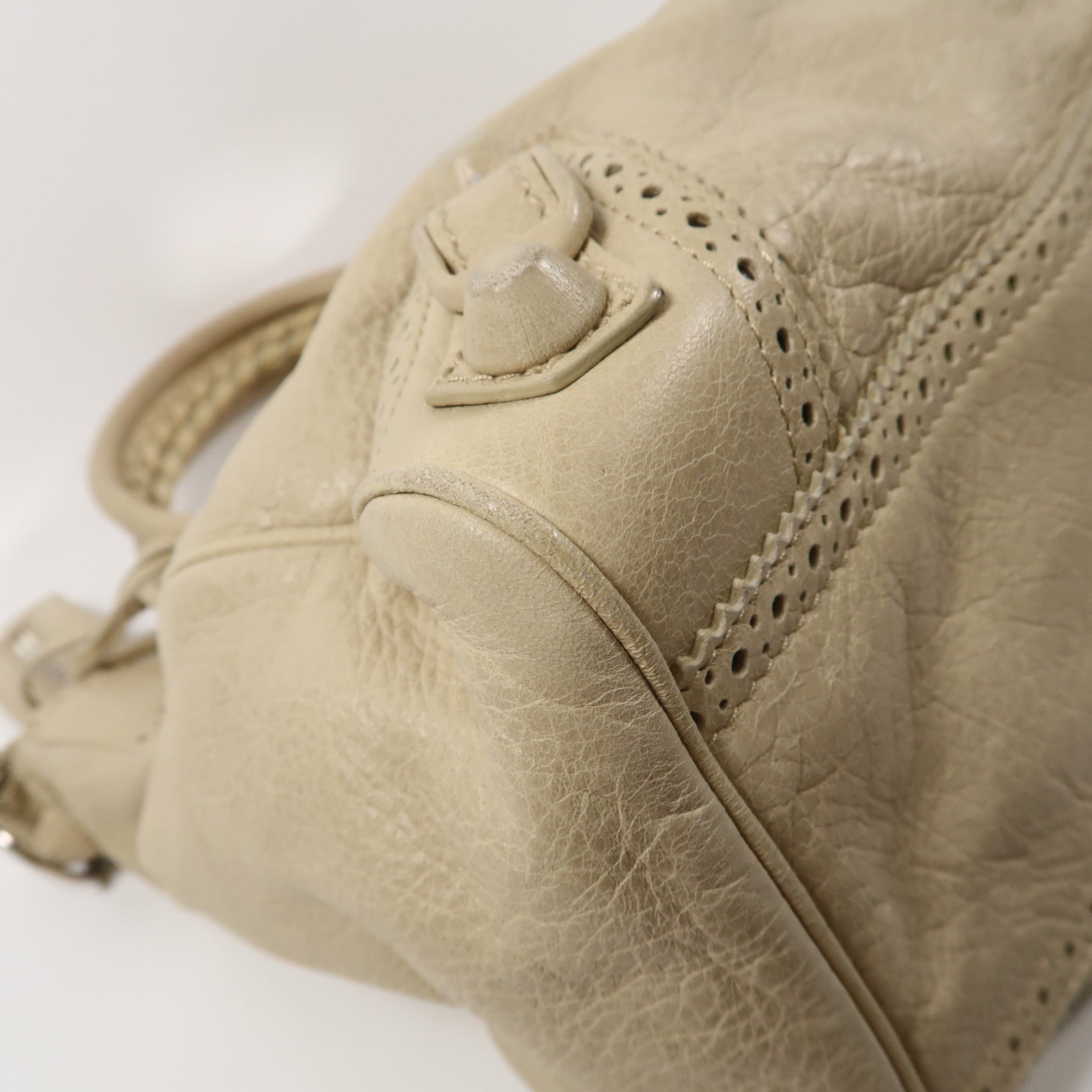 BALENCIAGA 牛皮皮革Giant City銀扣手挽肩背兩用袋米色