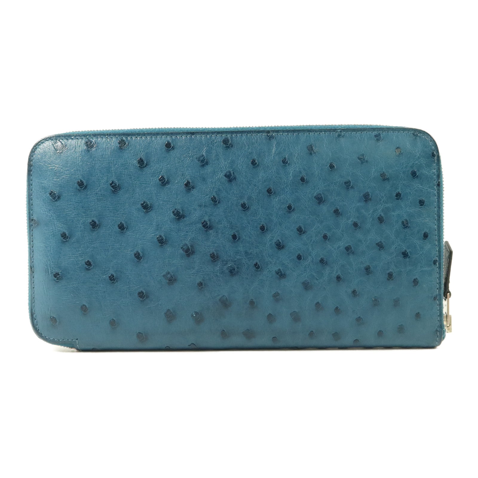HERMES Ostrich皮革Azap Wallet長錢包Cobalt