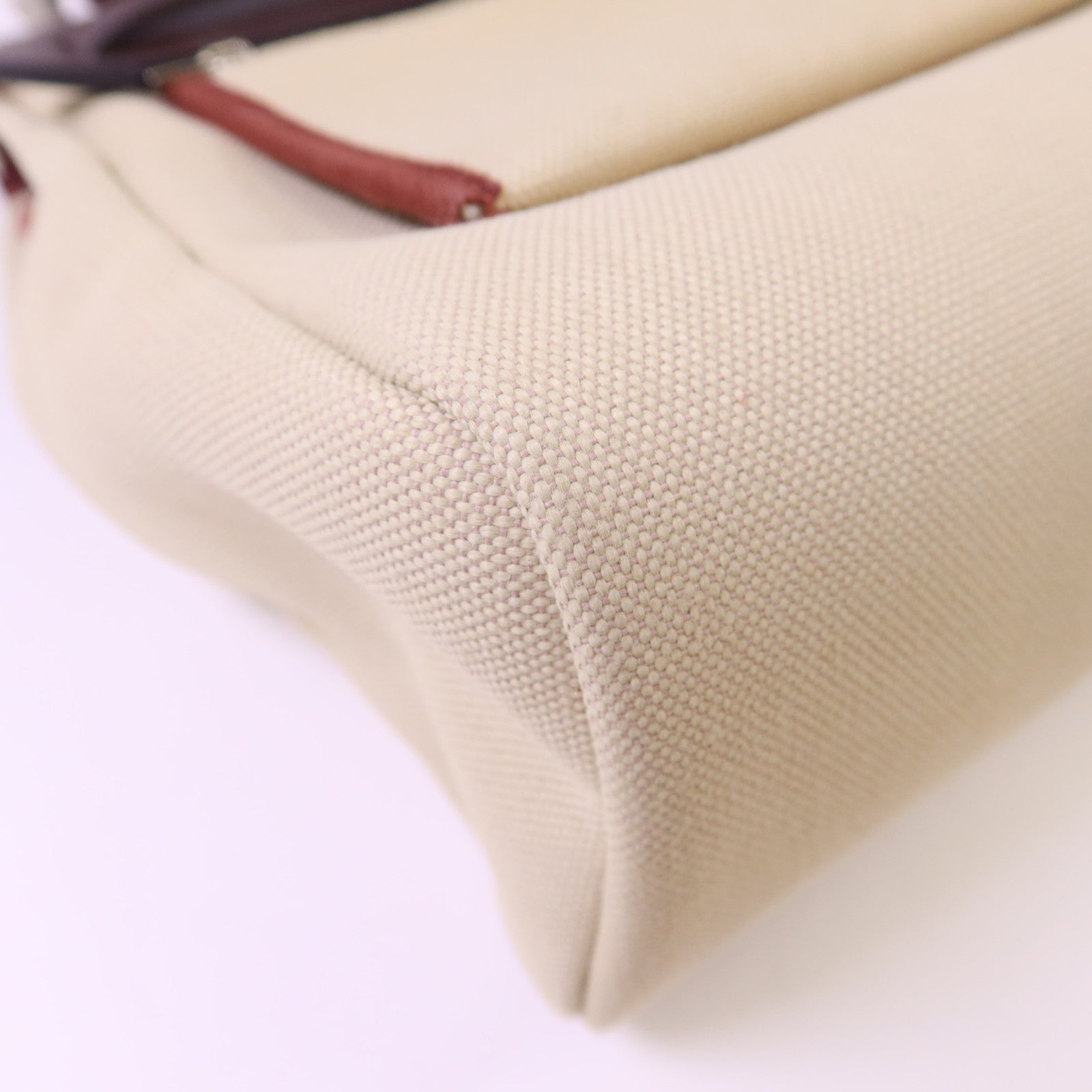 HERMES 帆布Herbag PM銀扣手挽肩背兩用袋Beton//Rouge Sellier
