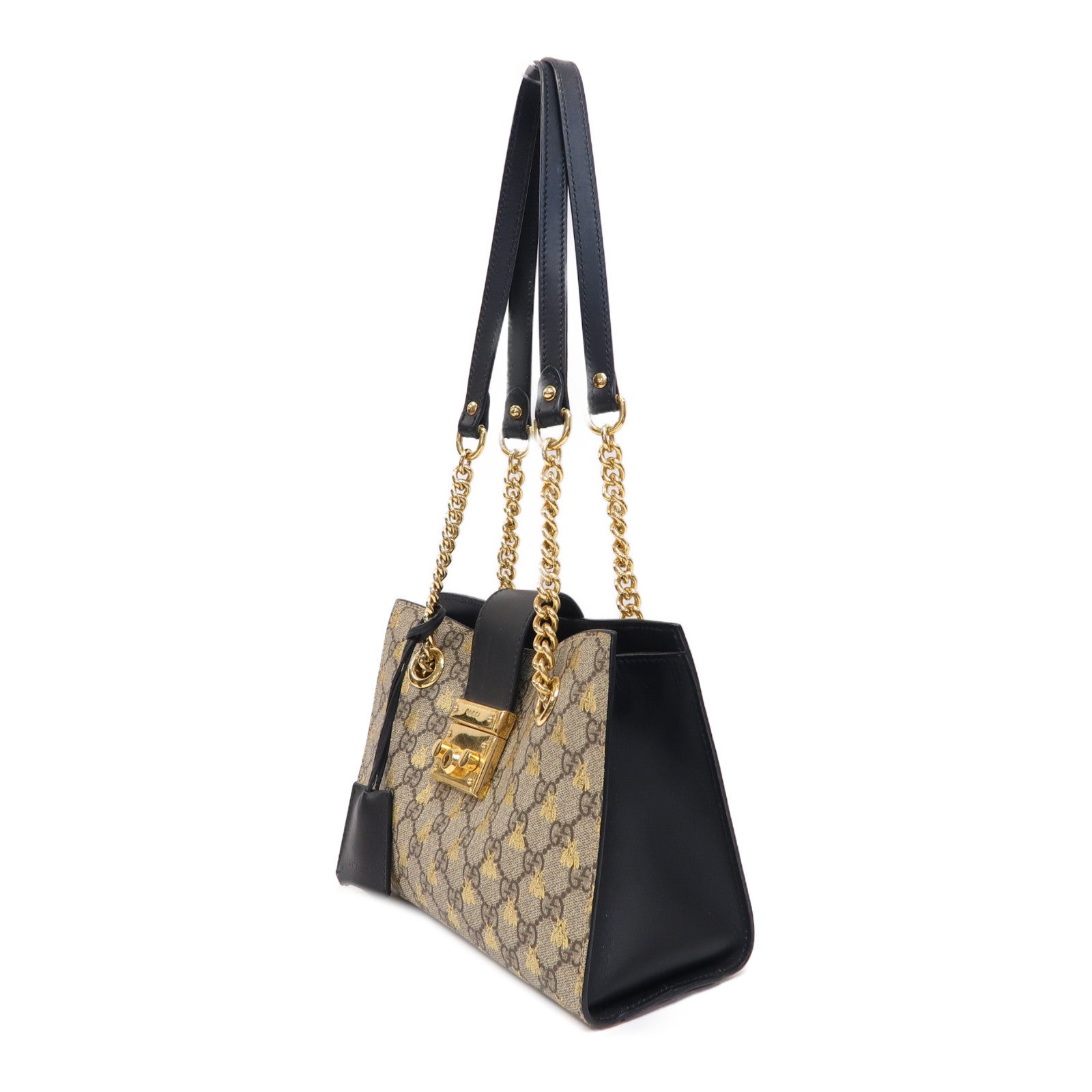 GUCCI 塗層帆布Padlock Bee金扣肩背袋啡色